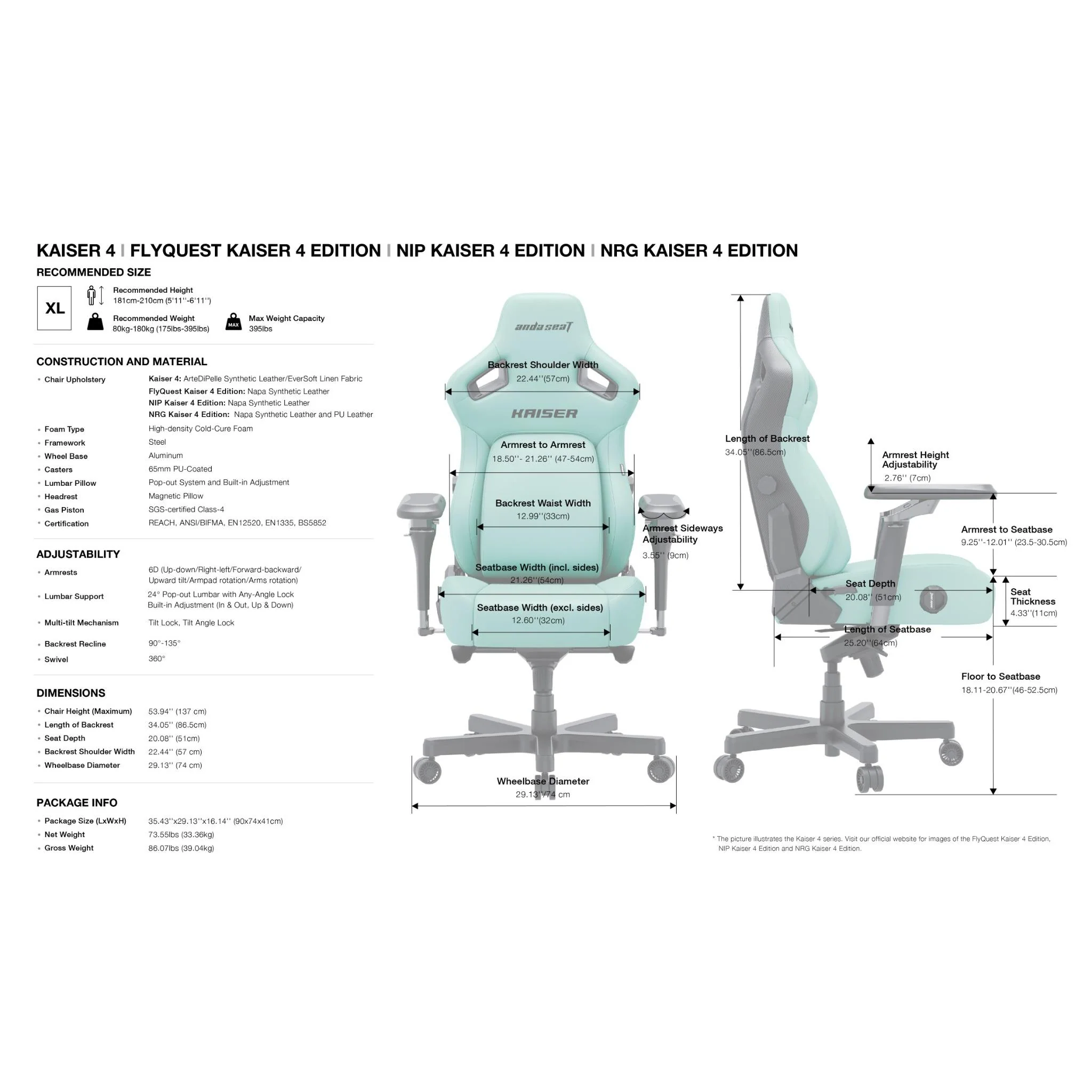 Anda Seat Kaiser 4 V2 Series Premium Gaming Chair [XL] (Robin Egg Blue) - Image 17