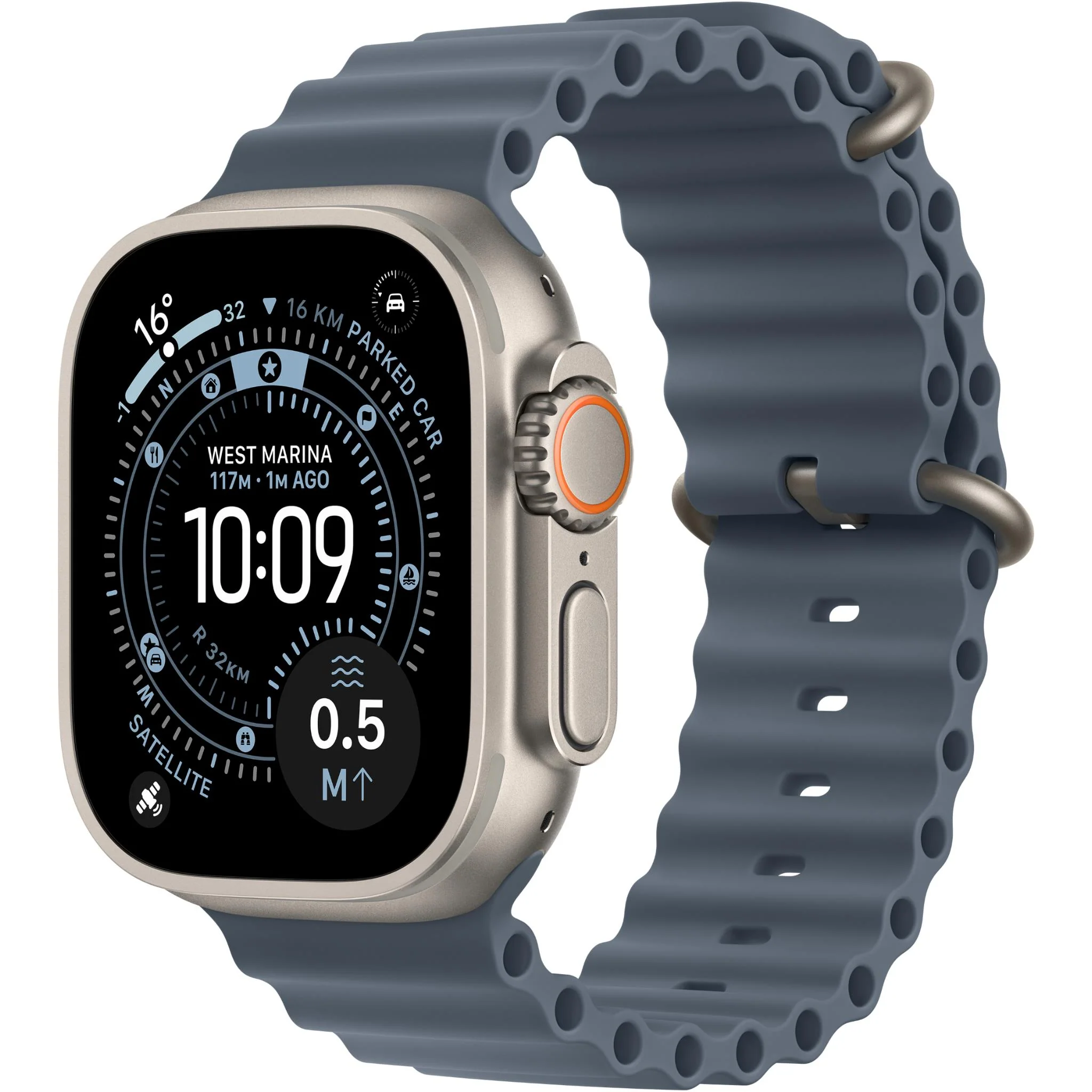 Apple Watch Ultra 3 49mm Natural Titanium Case GPS + Cellular Ocean Band (Anchor Blue)