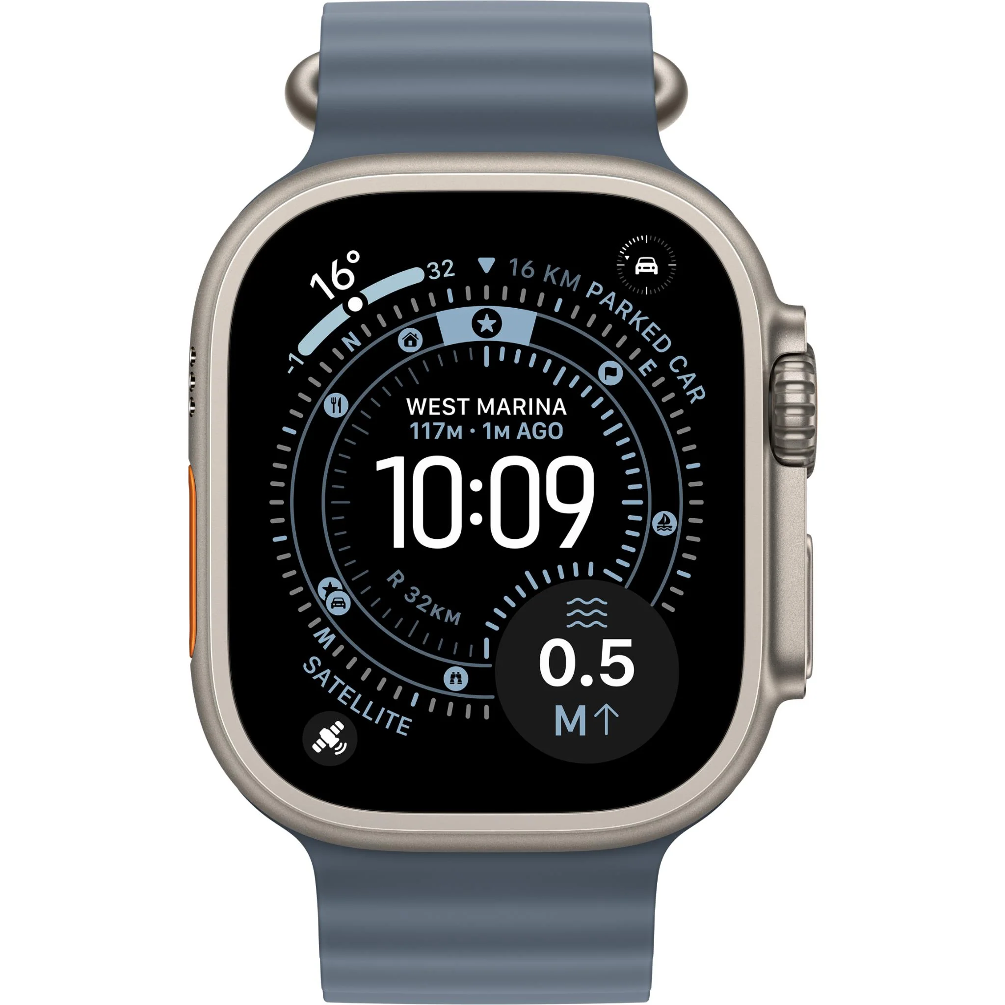 Apple Watch Ultra 3 49mm Natural Titanium Case GPS + Cellular Ocean Band (Anchor Blue) - Image 2
