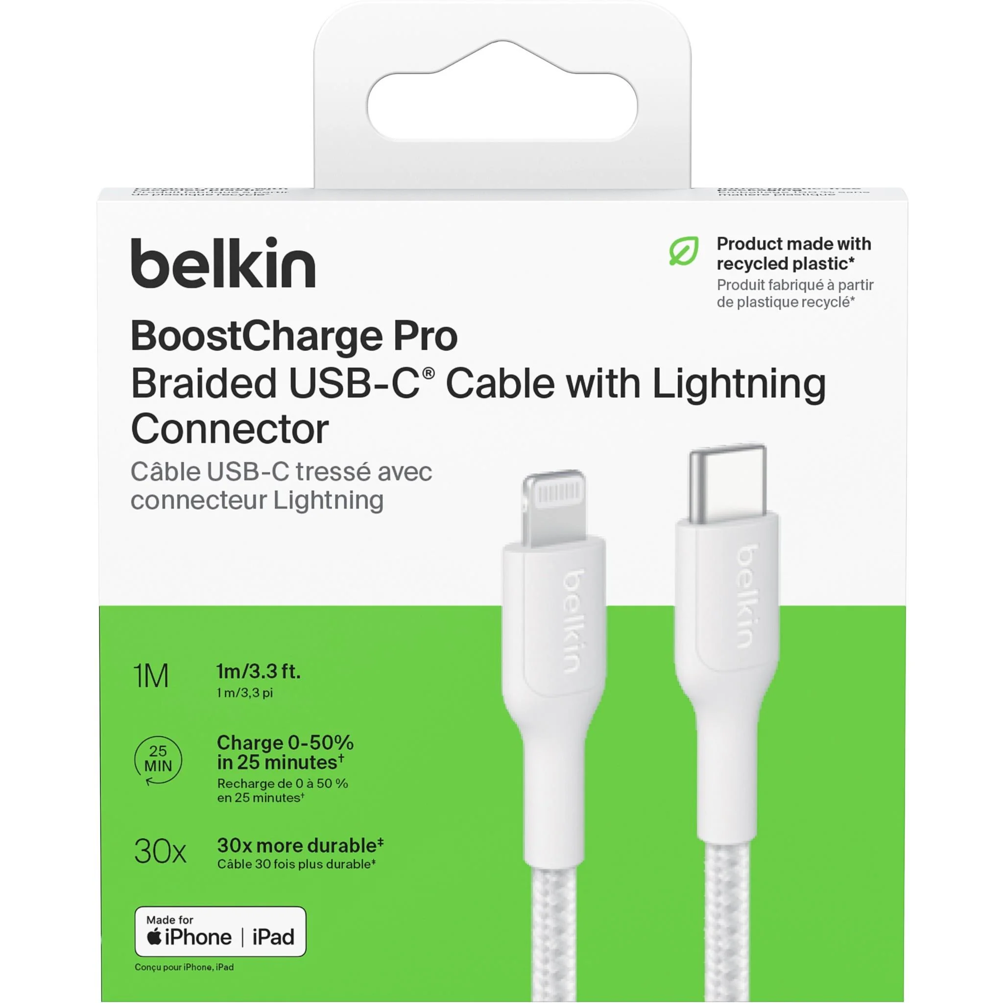 Belkin BoostCharge Braided USB-C to Lightning Cable [1m] (White) - Image 3