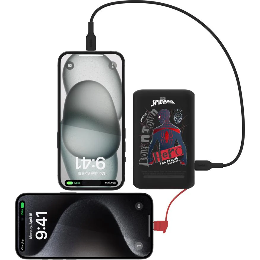 Belkin BoostCharge Power Bank with Integrated Cable [10K] (Spider-Man) - Image 4