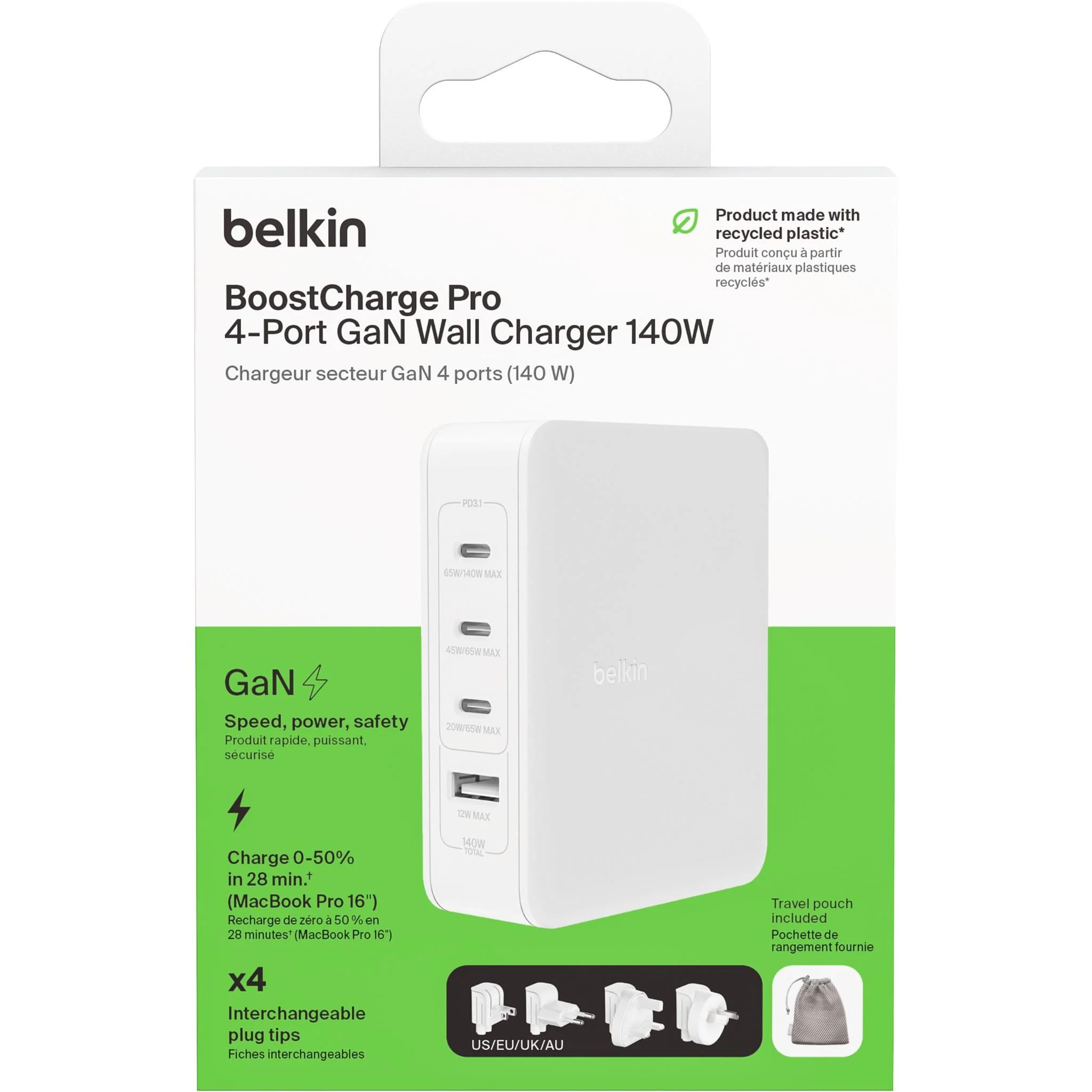 Belkin BoostCharge Pro 4-Port GaN 140W Travel Wall Charger - Image 6