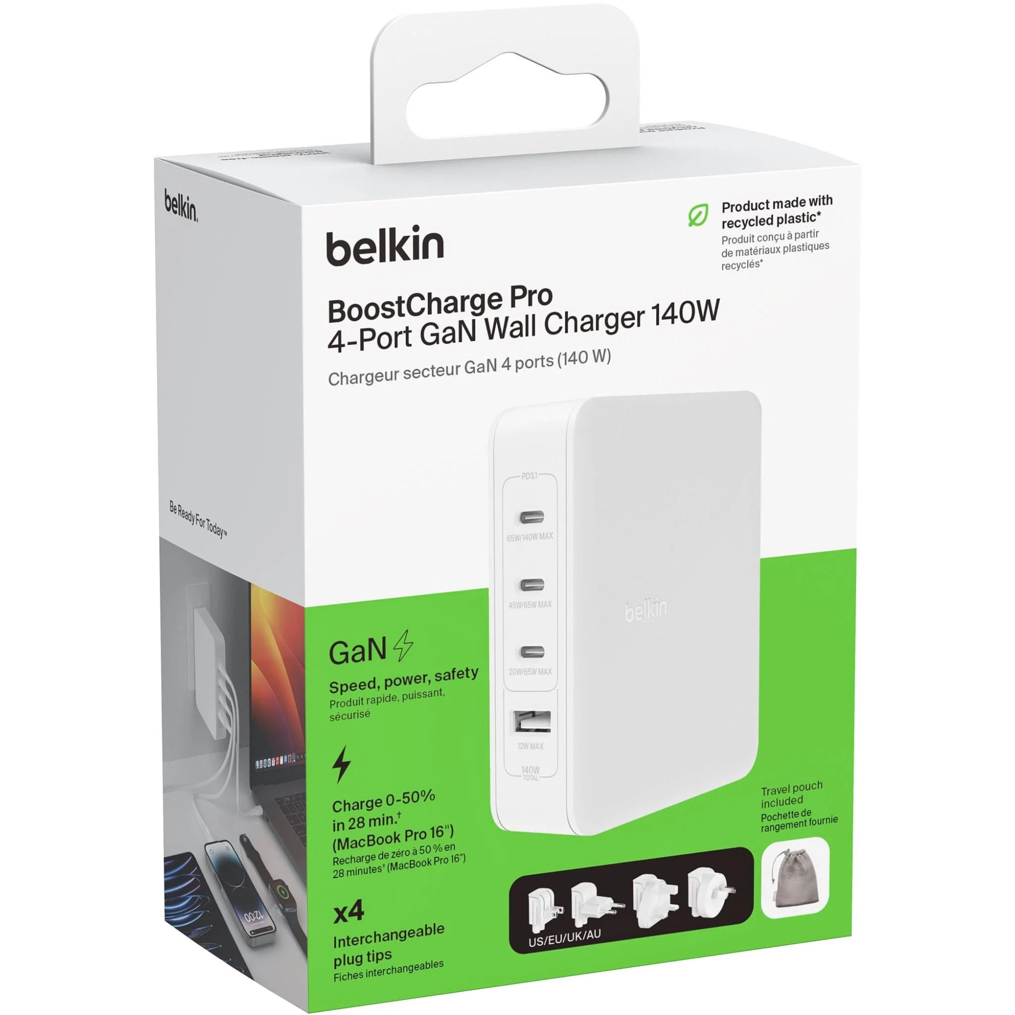 Belkin BoostCharge Pro 4-Port GaN 140W Travel Wall Charger - Image 7