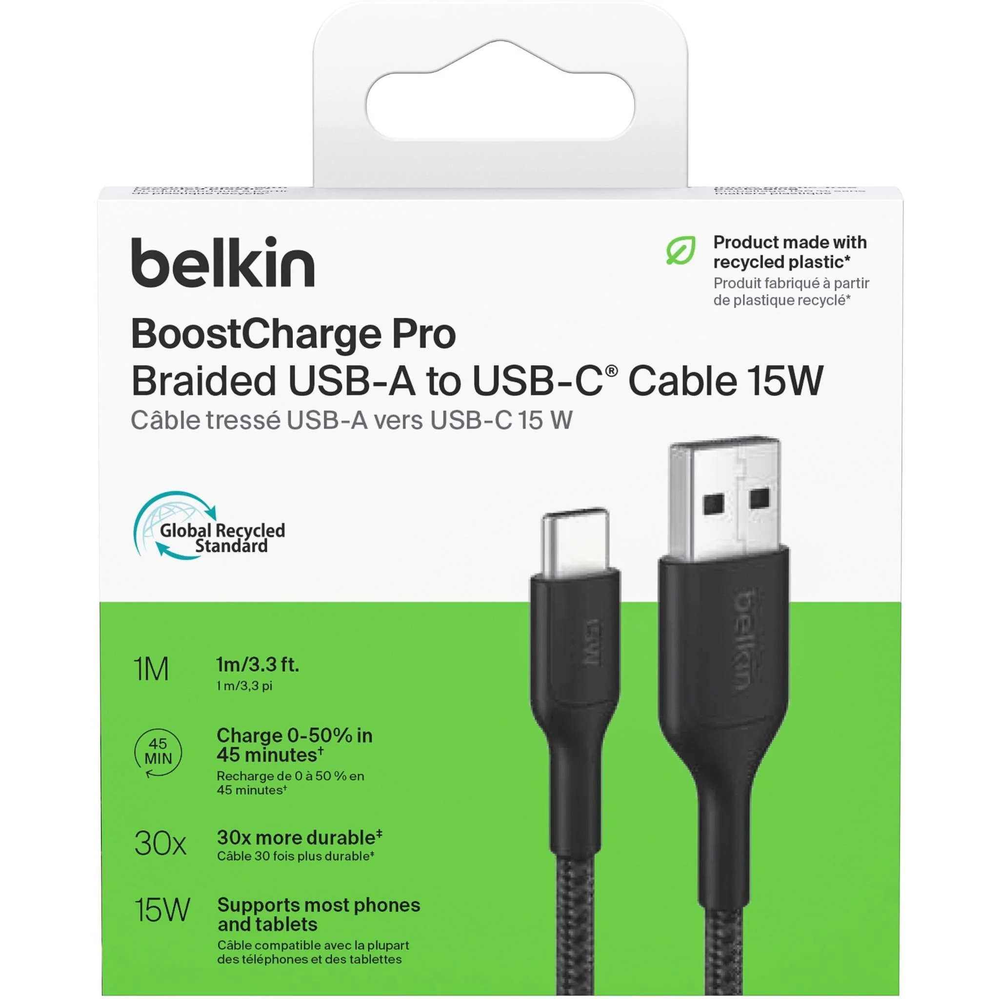 Belkin BoostCharge Pro USB-A to USB-C 2.0 Braided Cable [1m] (Black) - Image 2