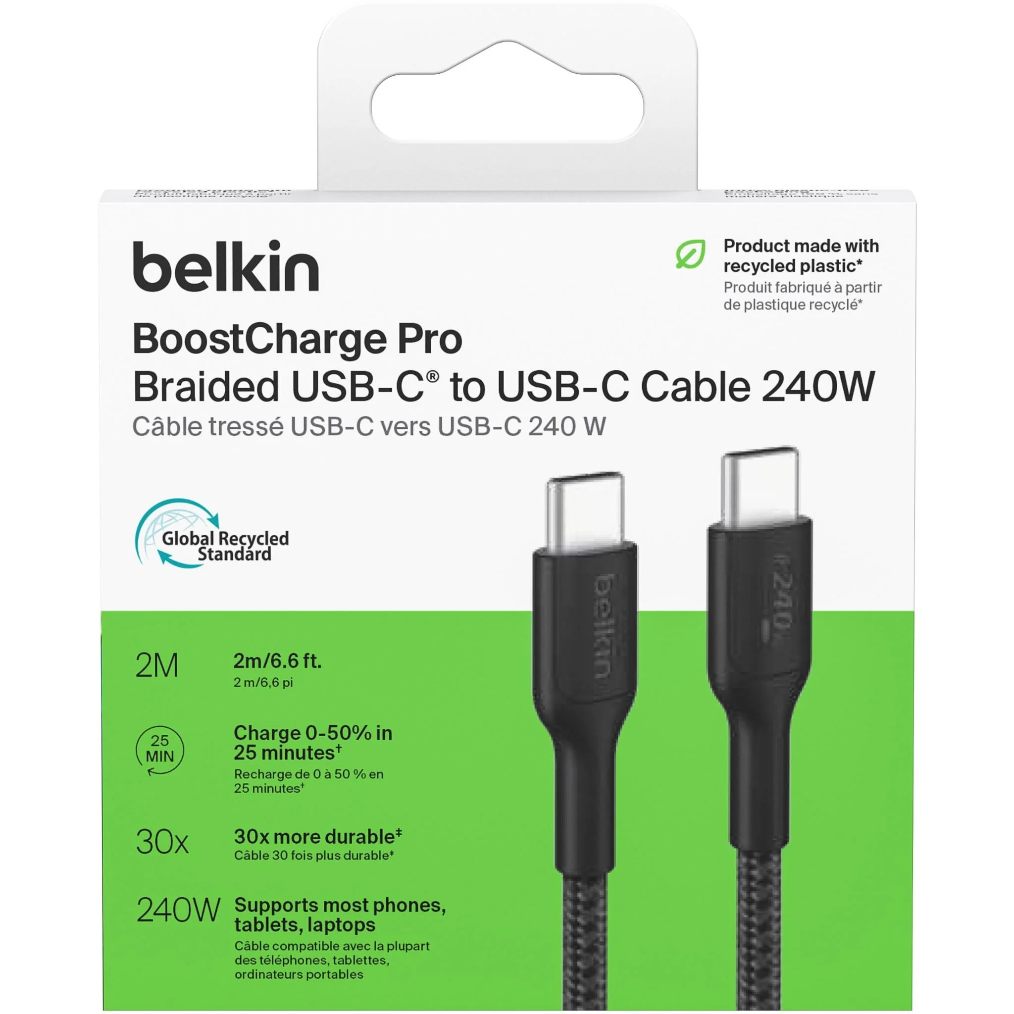 Belkin BoostCharge Pro USB-C 240W 2.0 Braided Cable [2m] (Black) - Image 3