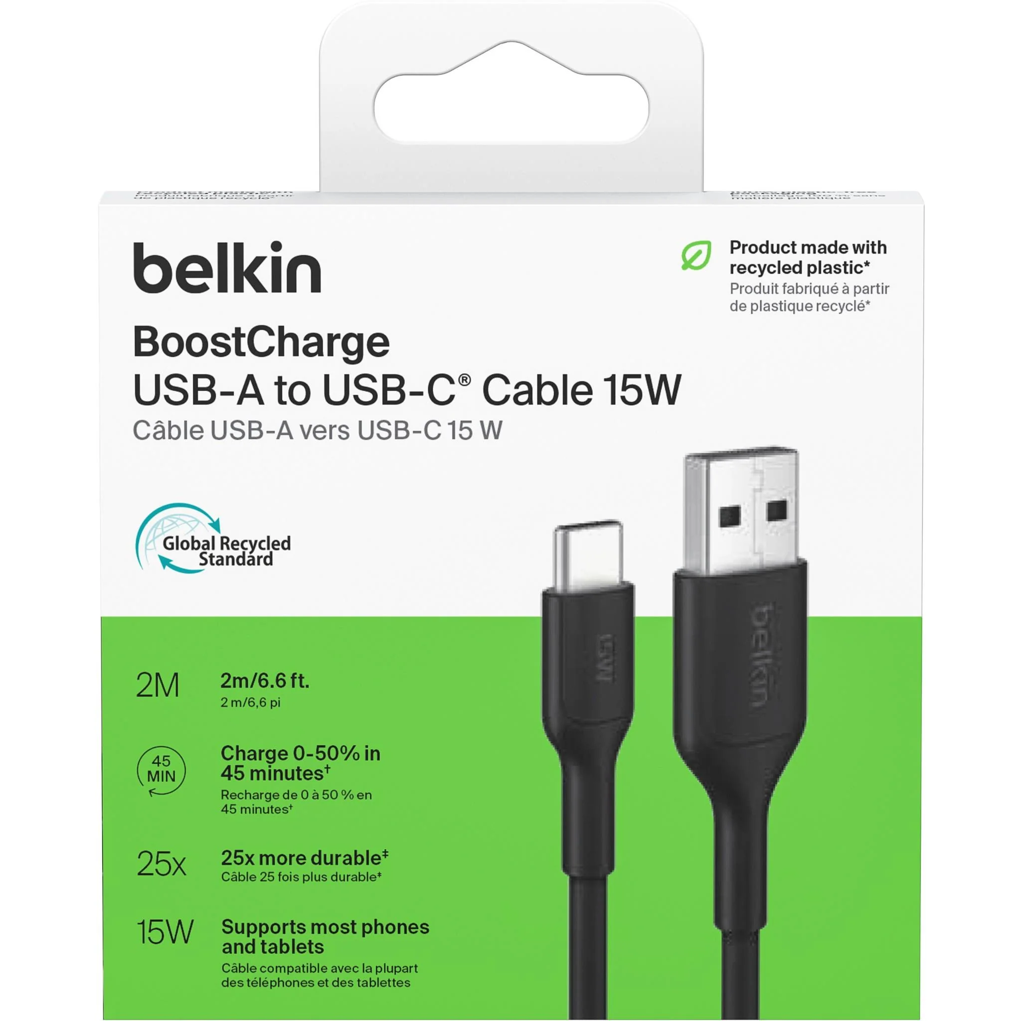 Belkin BoostCharge USB-A to USB-C Cable 15W [2m] (Black) - Image 2