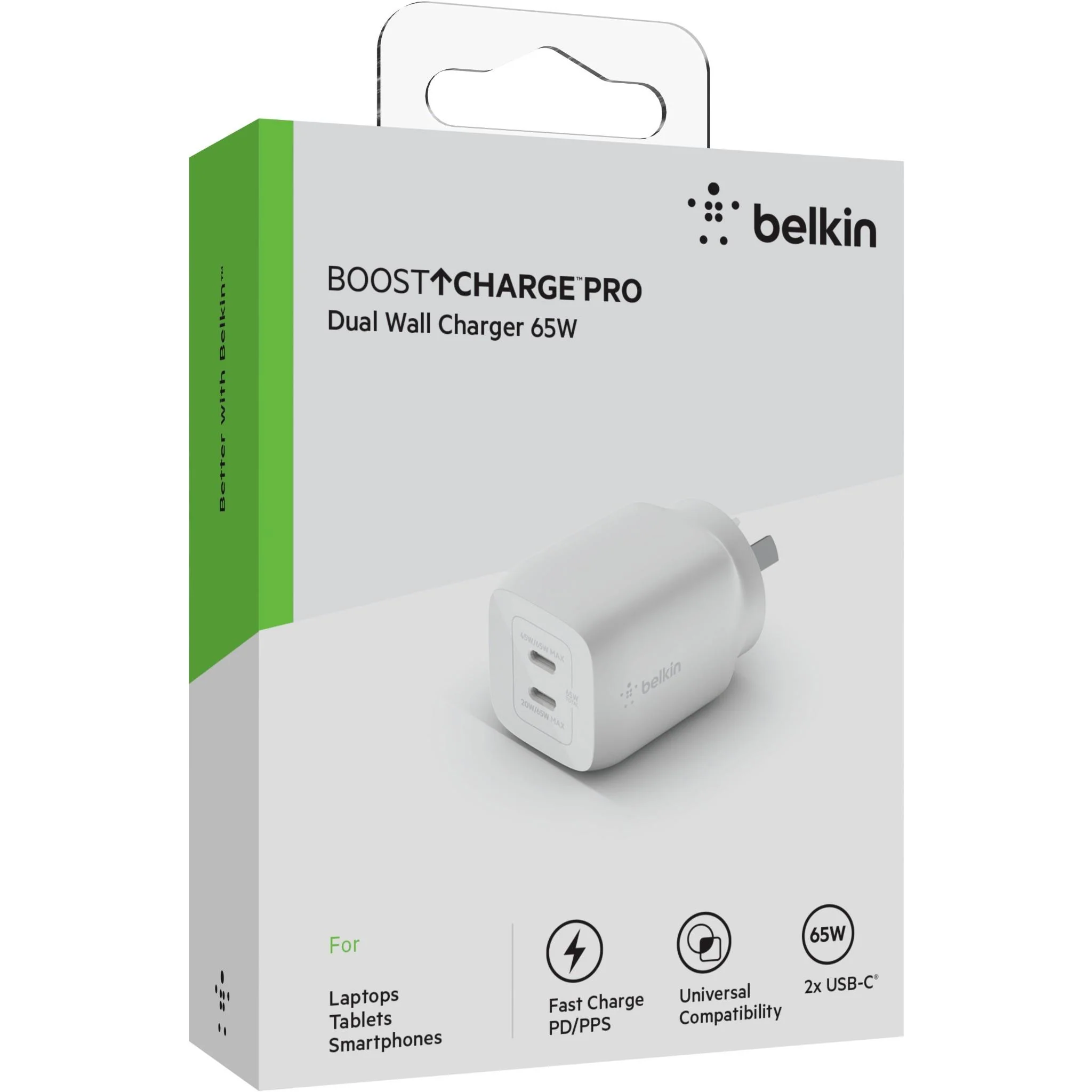 Belkin BoostUp Charge Dual USB-C 65W GaN Wall Charger (White) - Image 7