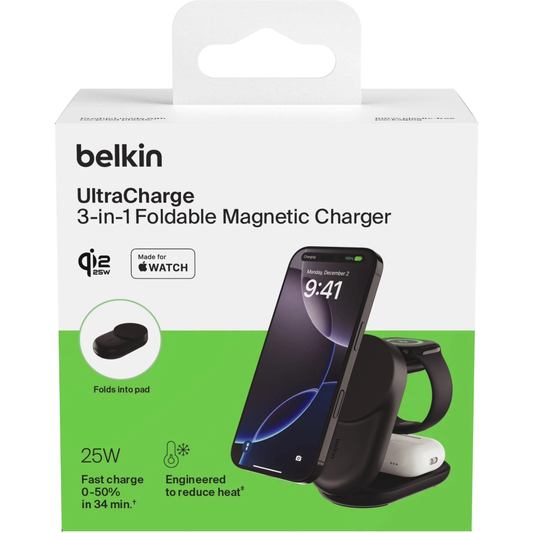Belkin UltraCharge 3-in-1 Foldable Qi2 25W Magnetic Charger (Black) - Image 10
