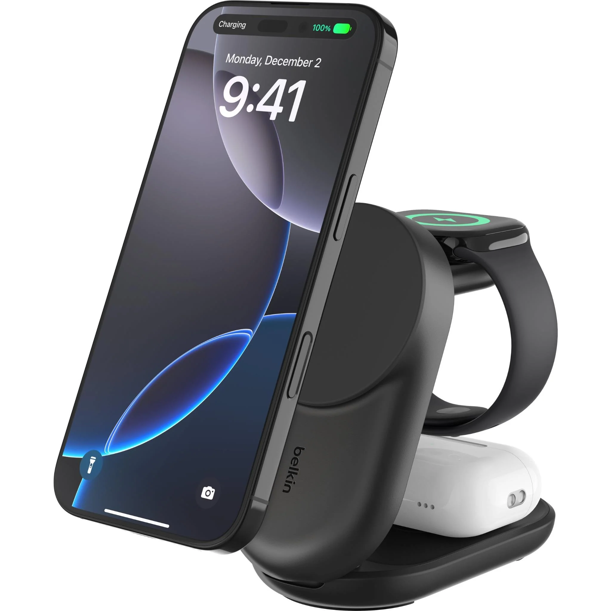 Belkin UltraCharge 3-in-1 Foldable Qi2 25W Magnetic Charger (Black) - Image 2