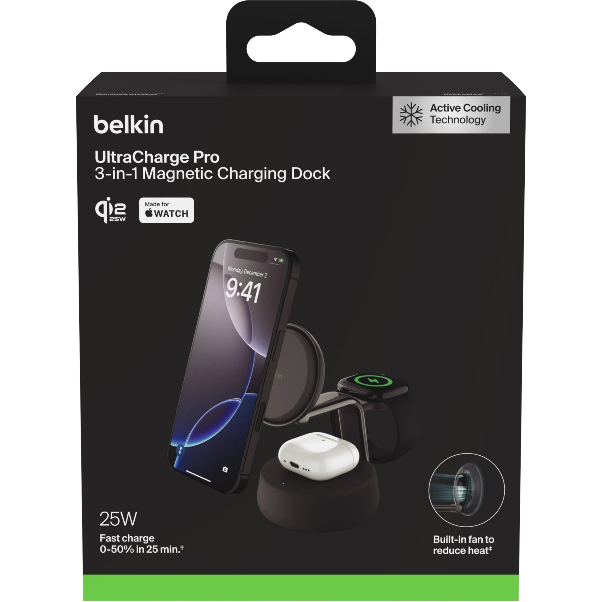 Belkin UltraCharge Pro 3-in-1 Magnetic Qi2 25W Charging Dock (Charcoal) - Image 7