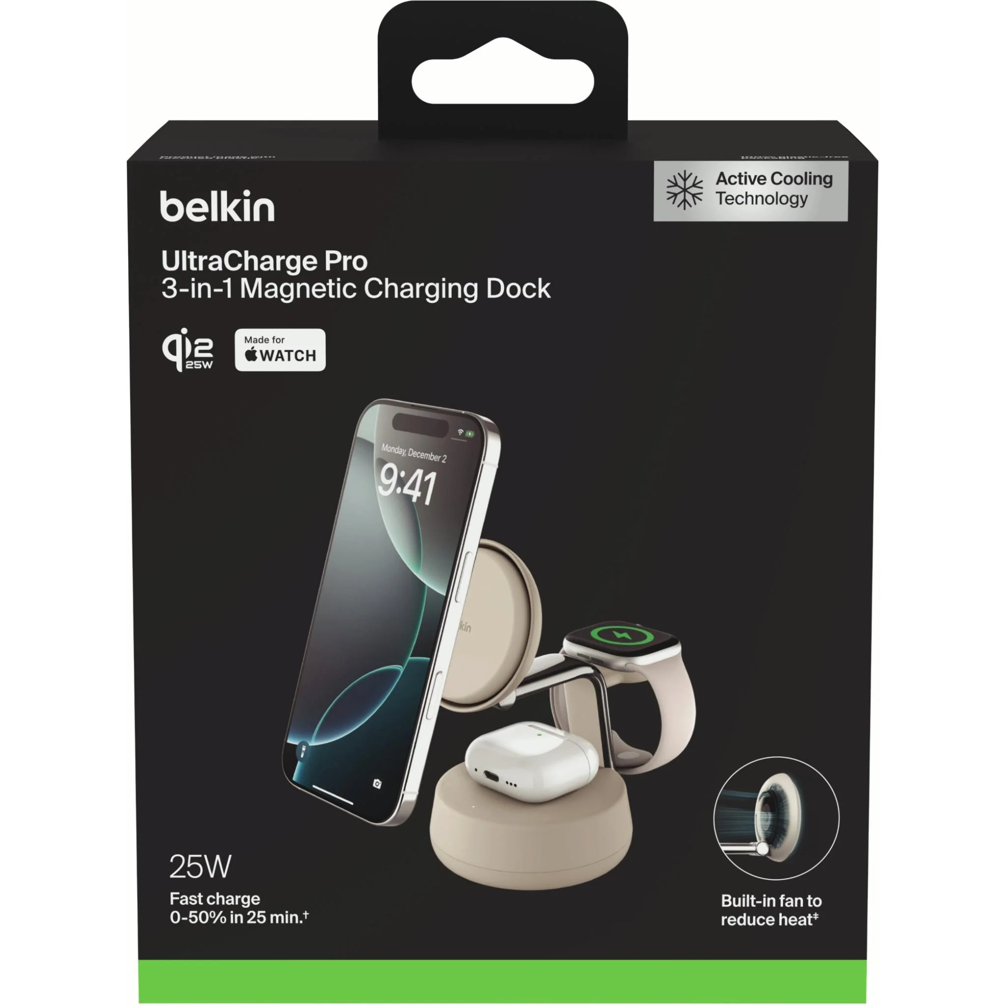 Belkin UltraCharge Pro 3-in-1 Magnetic Qi2 25W Charging Dock (Sand) - Image 7