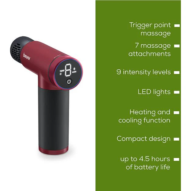Beurer MG195 Hot & Cold Deep Tissue Massage Gun (Ripe Cherry Limited Edition) - Image 2