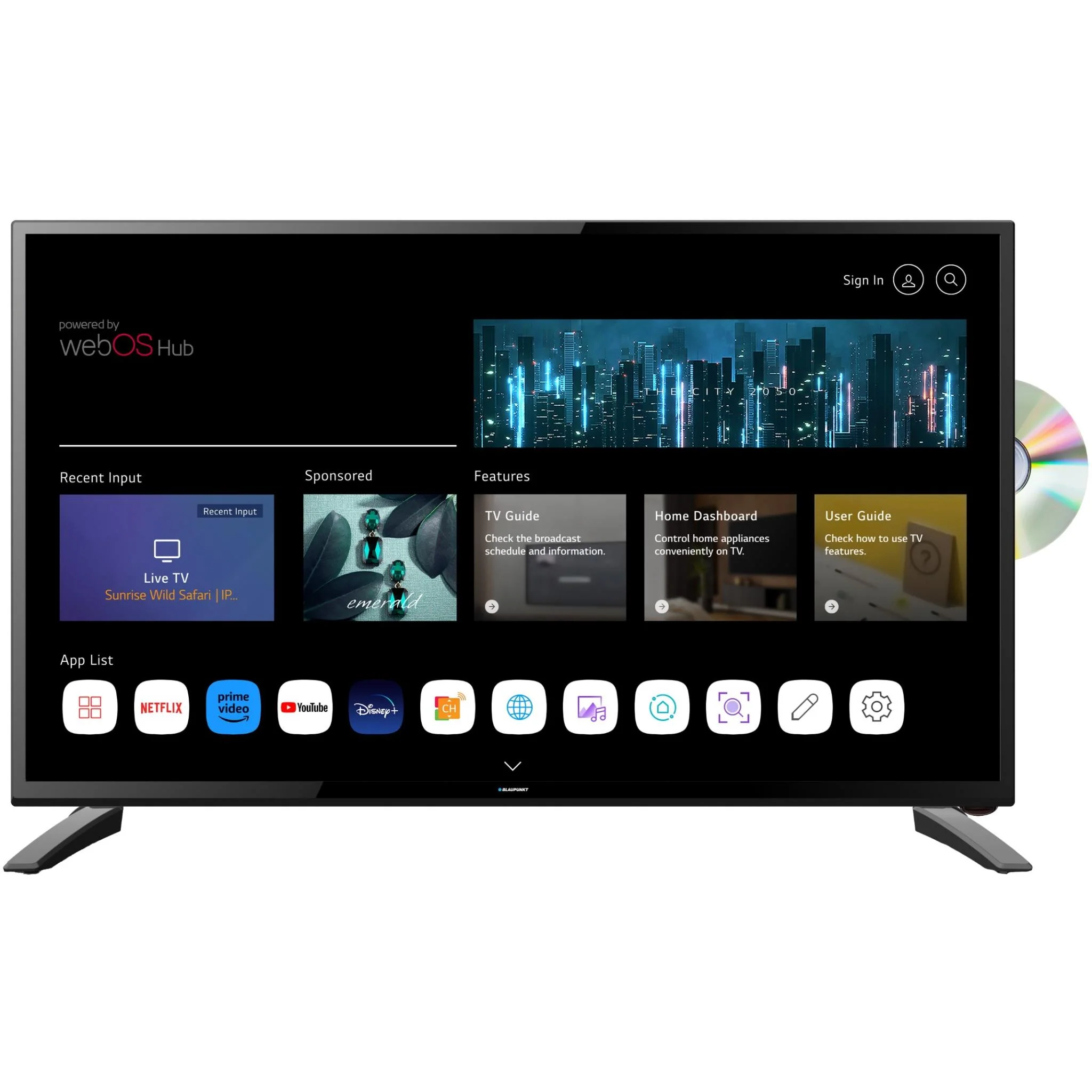 Blaupunkt 24" Full HD Smart WEBOS TV with DVD and 12V Car Charger