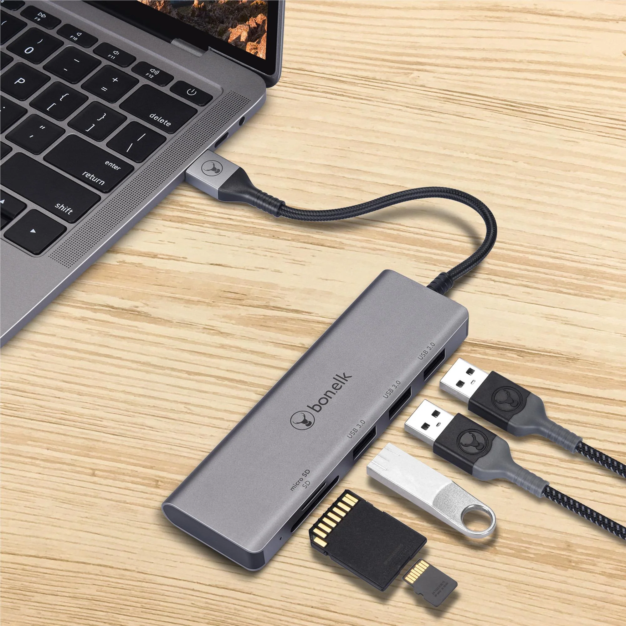 Bonelk Long-Life USB-A 5-in-1 Multiport Hub (Space Grey) - Image 2