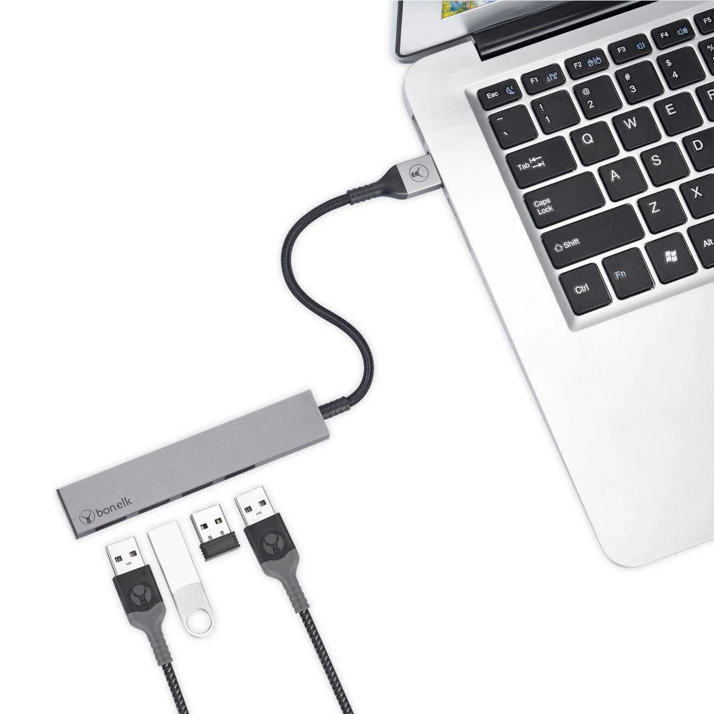 Bonelk Long-Life USB-A to 4 Port USB 3.0 Slim Hub (Space Grey) - Image 4