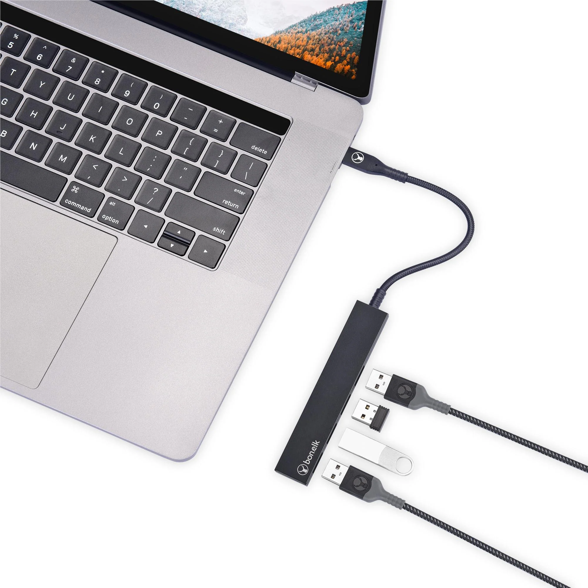 Bonelk Long-life USB-C to 4 Port USB 3.0 Slim Hub (Black) - Image 3