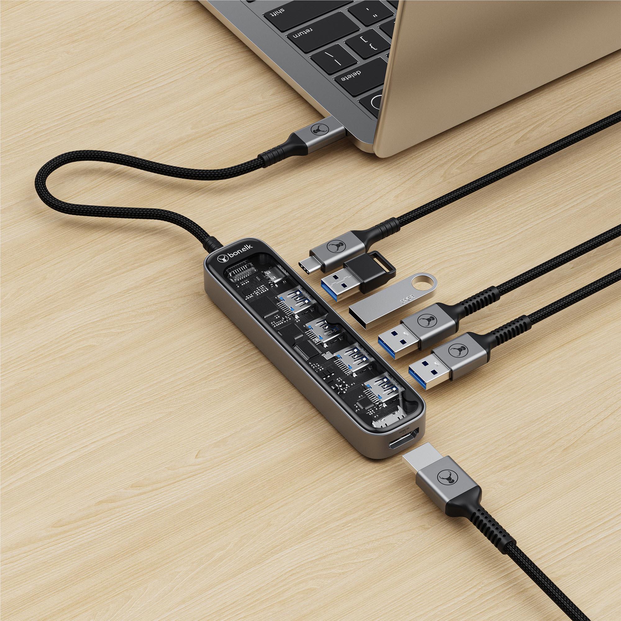 Bonelk Vision Long-Life USB-C to 6-in-1 Multiport Hub (SG/Clear) - Image 5