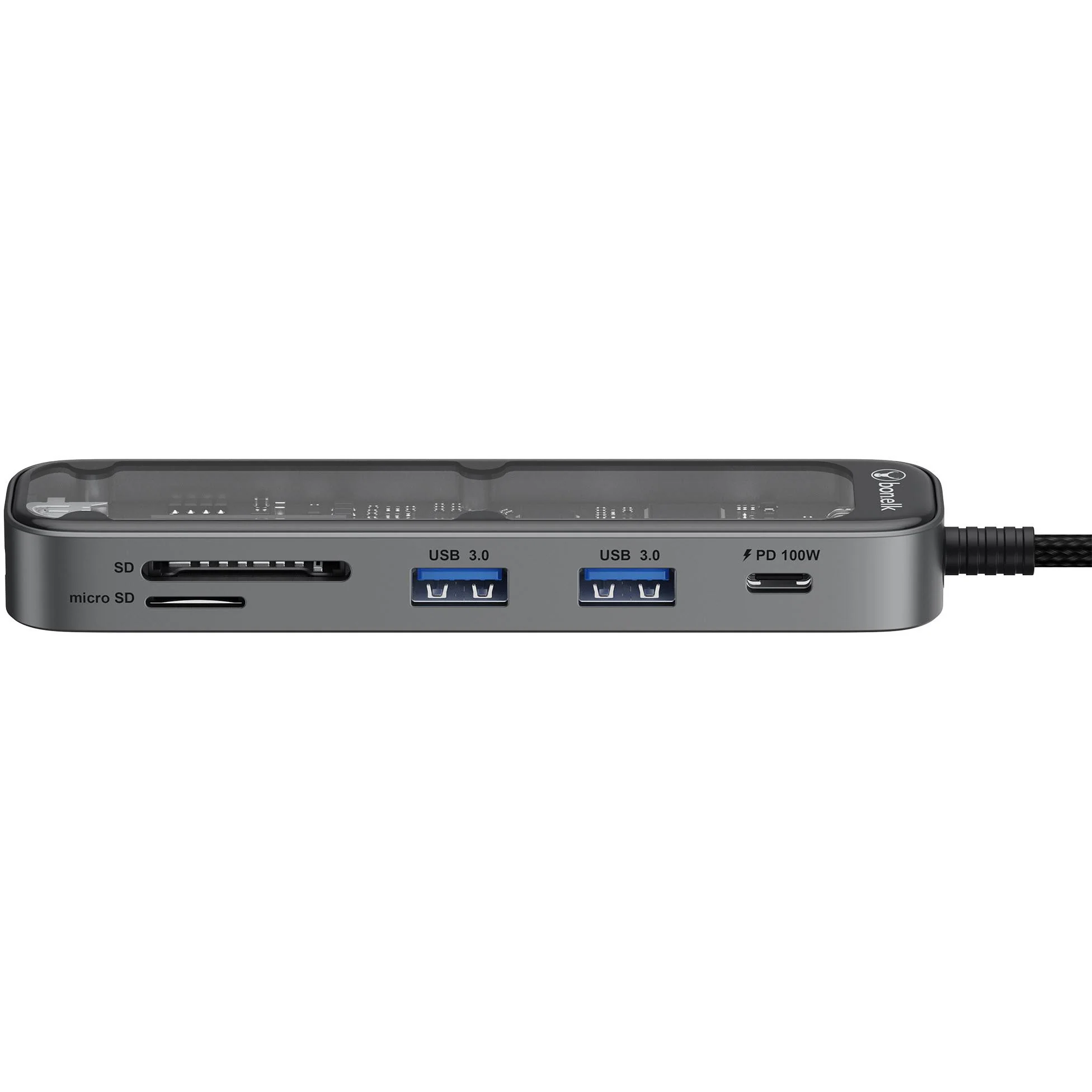 Bonelk Vision Long-Life USB-C to 6-in-1 w/Card Reader Multiport Hub (SG/Clear) - Image 2