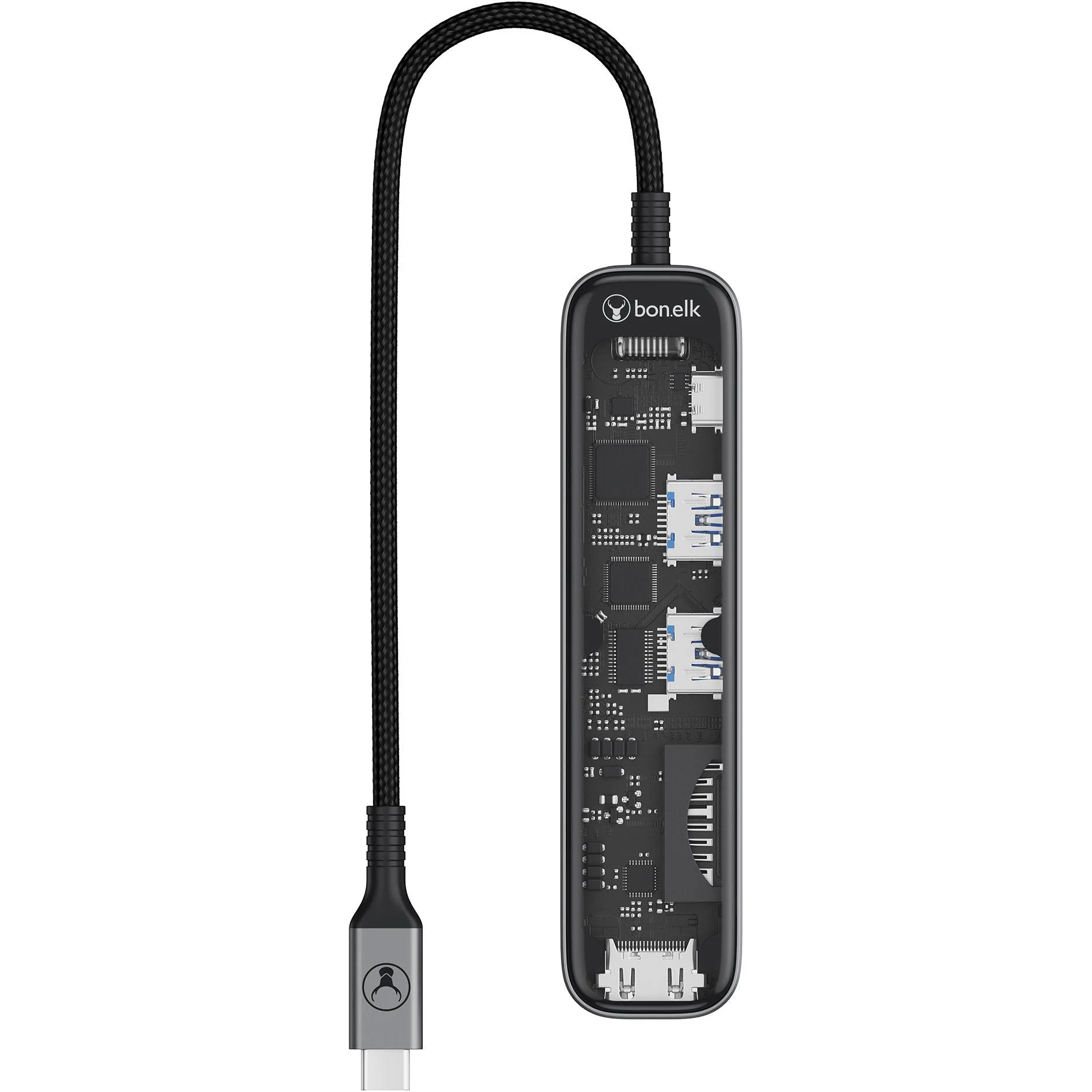 Bonelk Vision Long-Life USB-C to 6-in-1 w/Card Reader Multiport Hub (SG/Clear) - Image 4