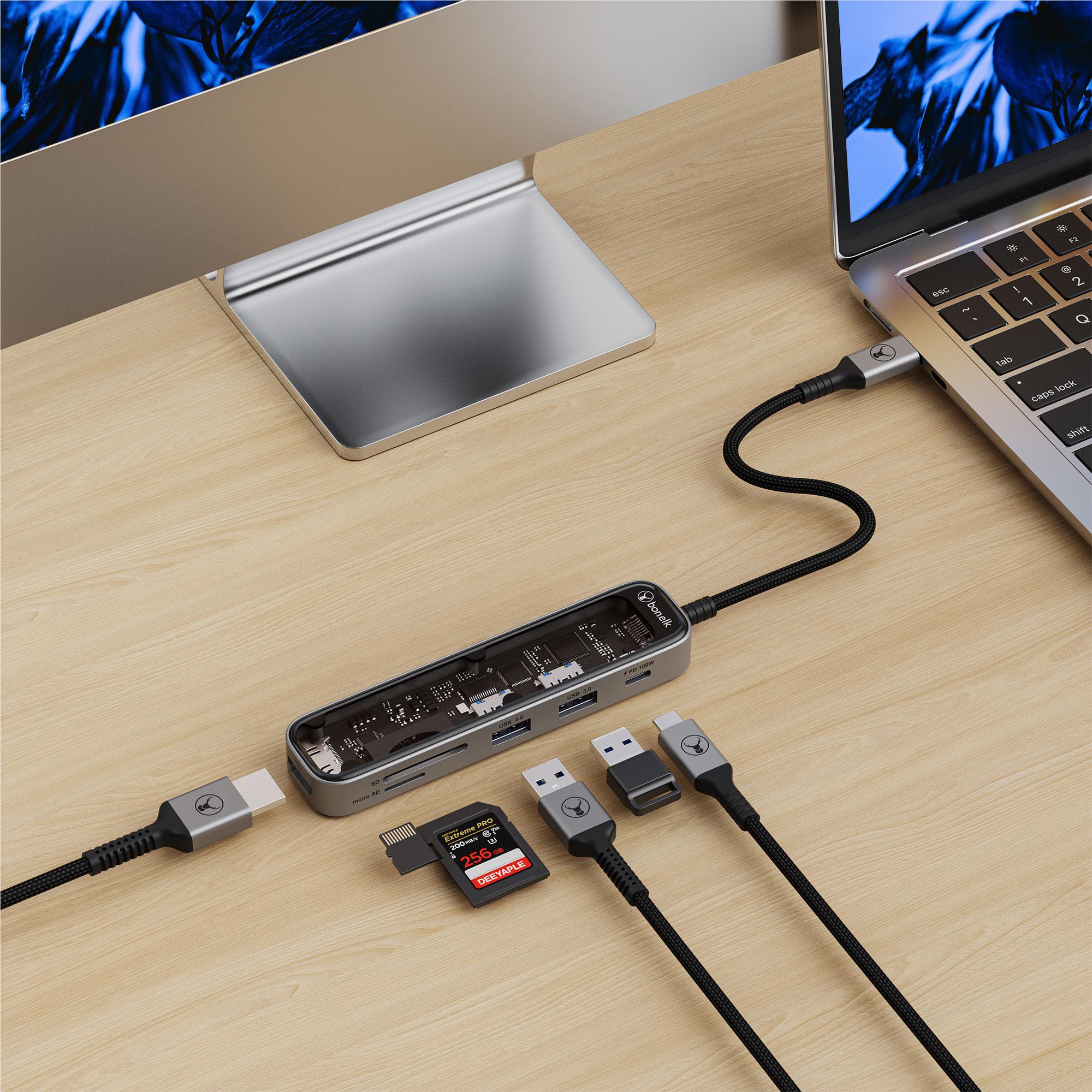 Bonelk Vision Long-Life USB-C to 6-in-1 w/Card Reader Multiport Hub (SG/Clear) - Image 7