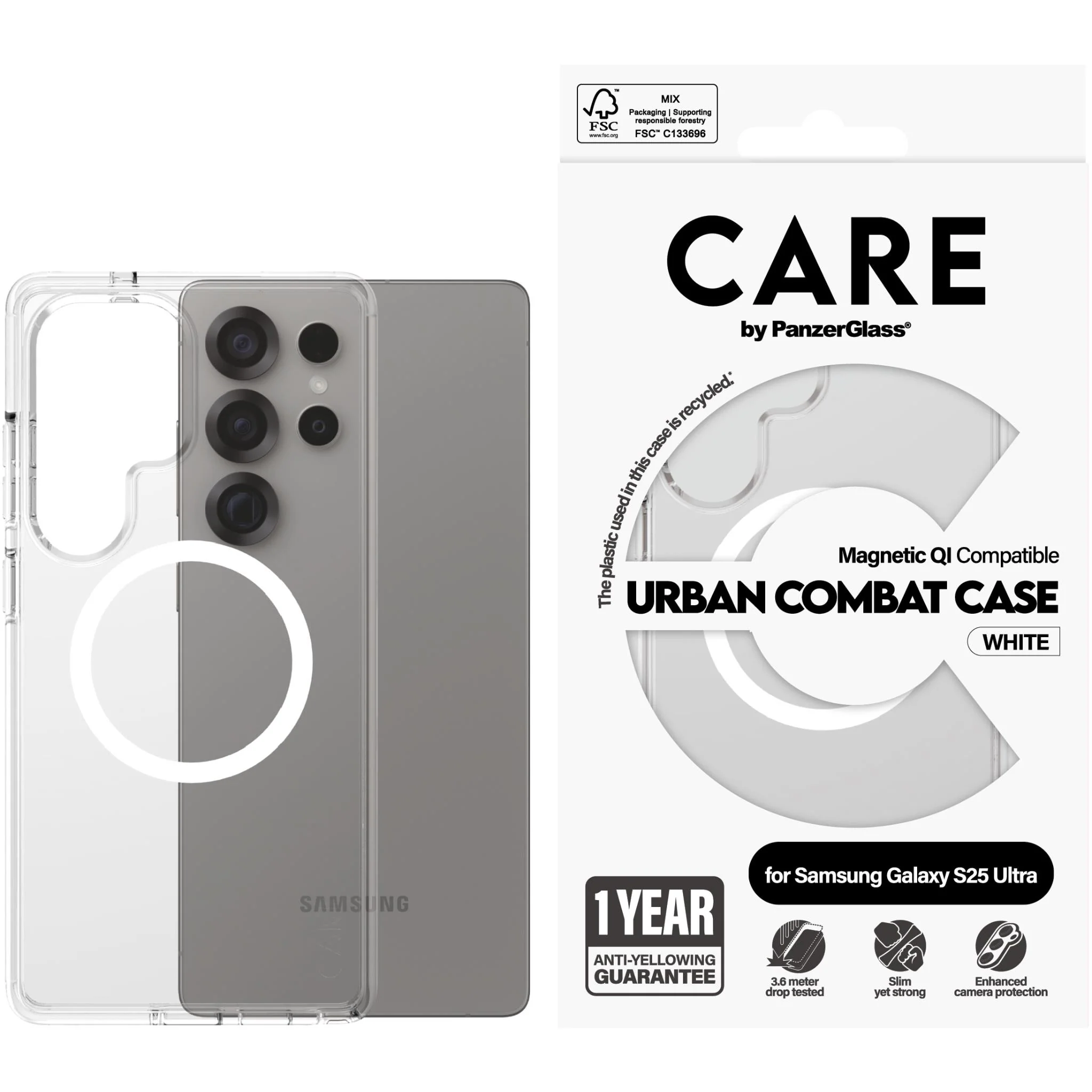 CARE by Panzer Urban Combat Case for Samsung Galaxy S25 Ultra (White/Clear) - Image 3