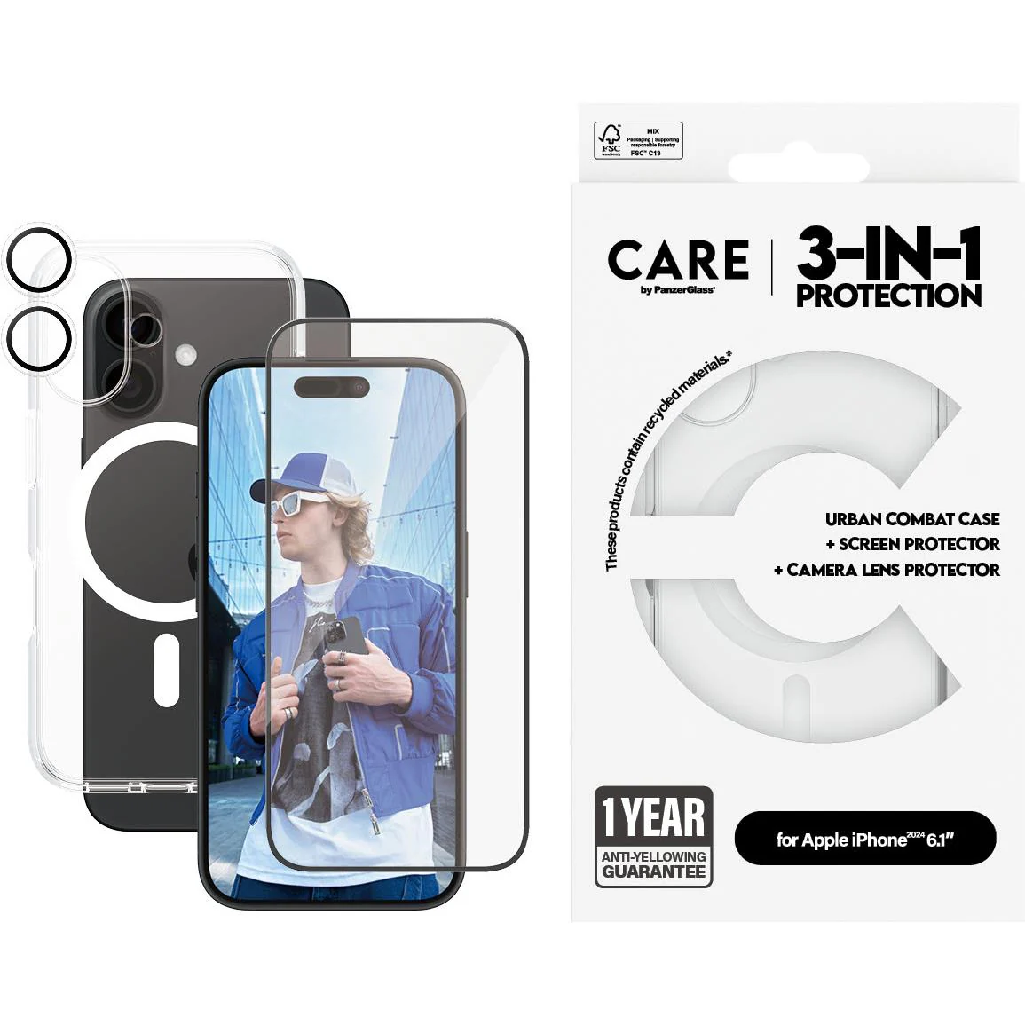 CARE by PanzerGlass 3-in-1 Case, Screen and Lens Protector for iPhone 16 - Image 2
