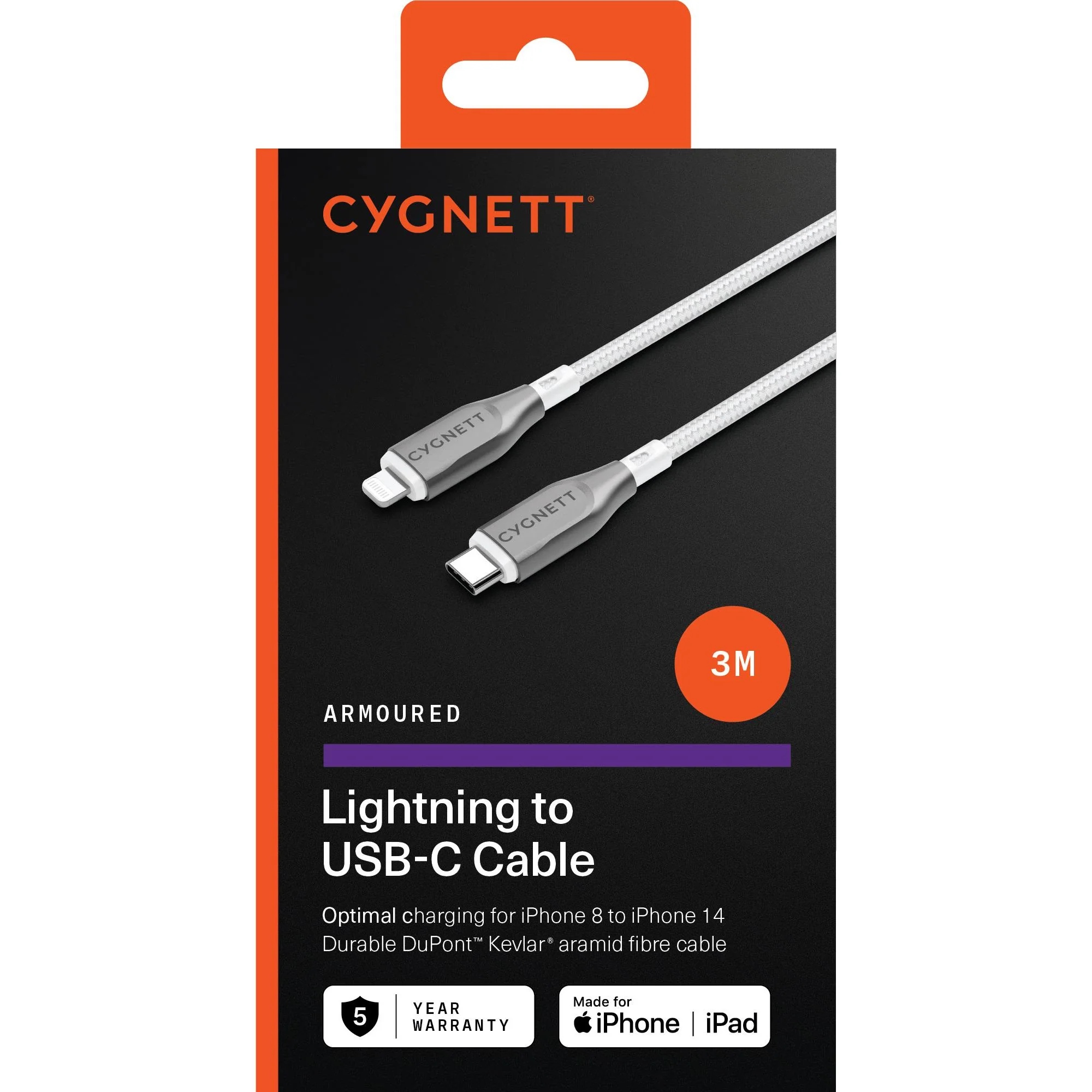 Cygnett Armoured Lightning to USB-C Cable [3m] (White) - Image 6