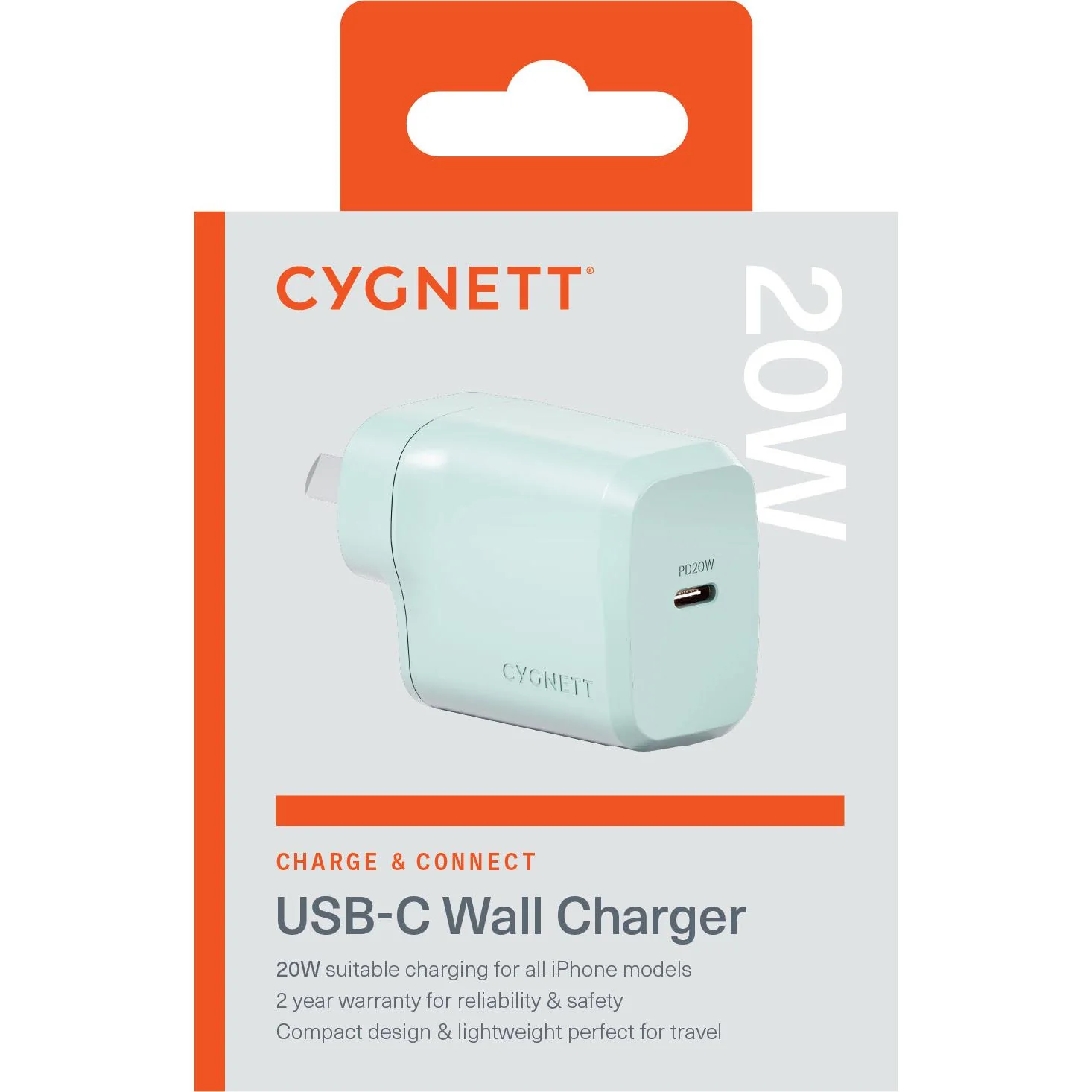 Cygnett Charge and Connect 20W USB-C PD Wall Charger (Green) - Image 2