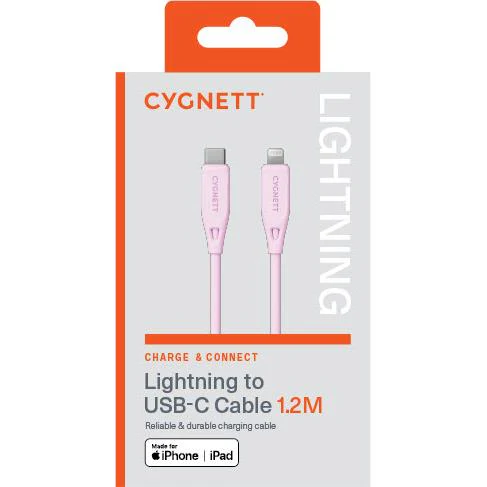 Cygnett Charge & Connect Lightning to USB-C Cable V2 1.2m (Pink) - Image 3