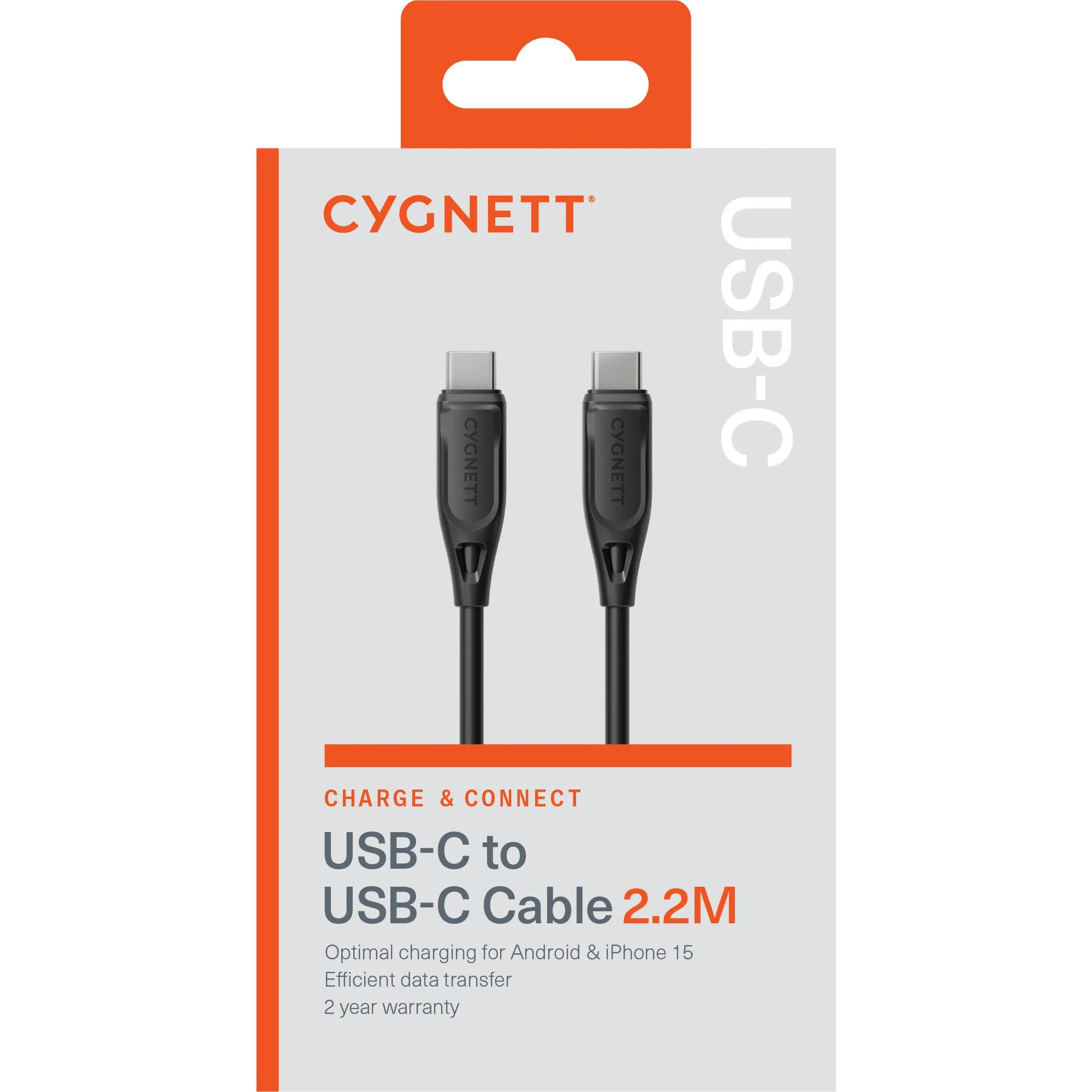 Cygnett Charge & Connect USB-C to USB-C 2.0 Cable V2 2.2m (Black) - Image 4