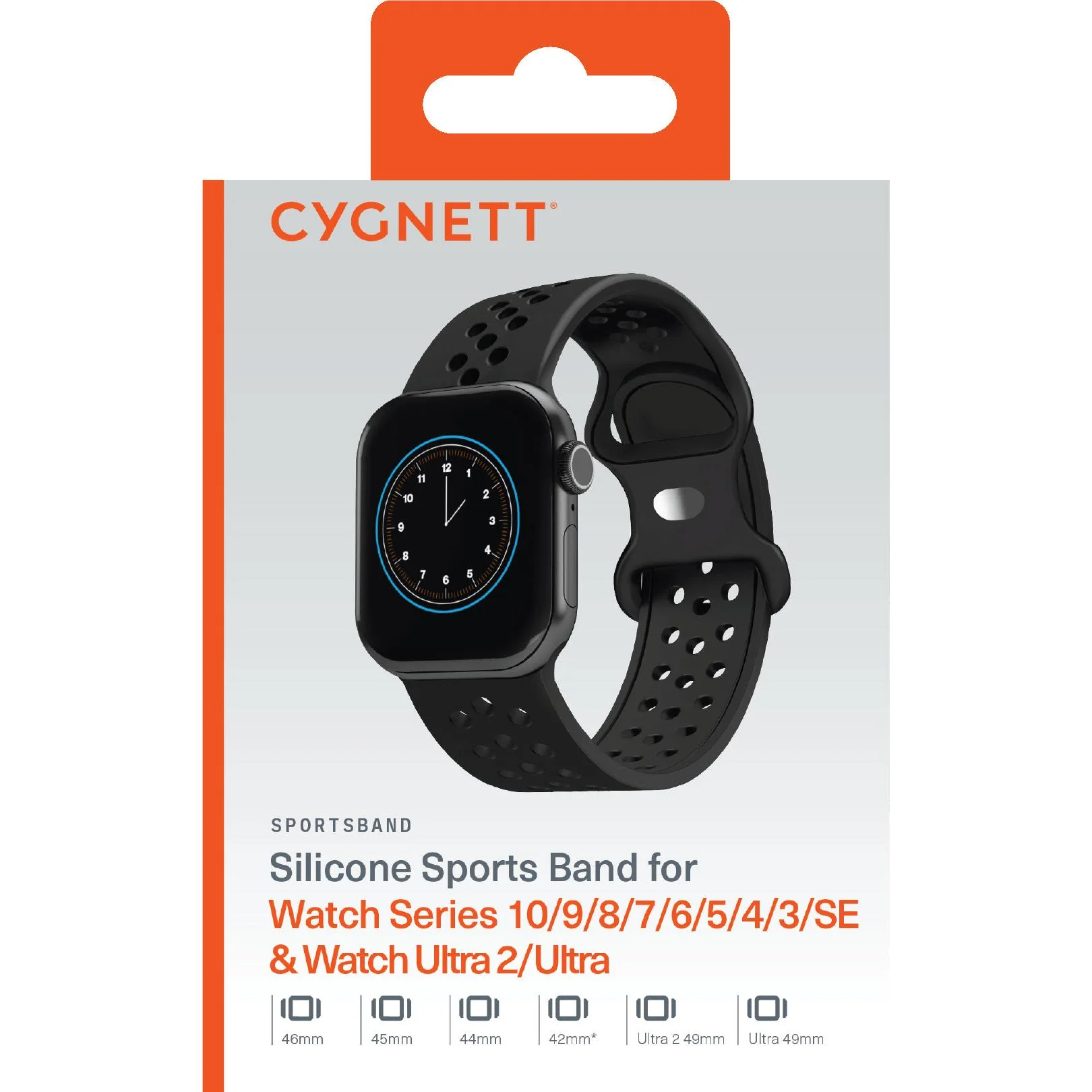 Cygnett SportsBand for Apple Watch 3/4/5/6/7/8/9/10/SE [42/44/45/46mm] Ultra 1-2 49mm (Black) - Image 5