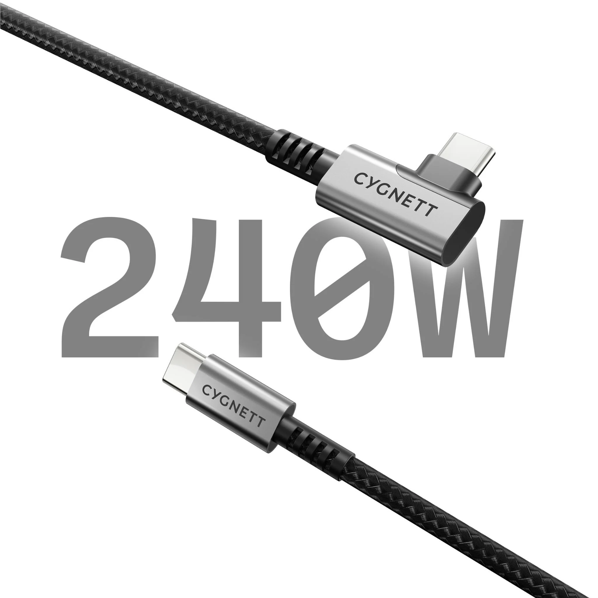 Cygnett Unite Right Angle Braided USB-C 3.1 Cable [1m] (Black) - Image 3