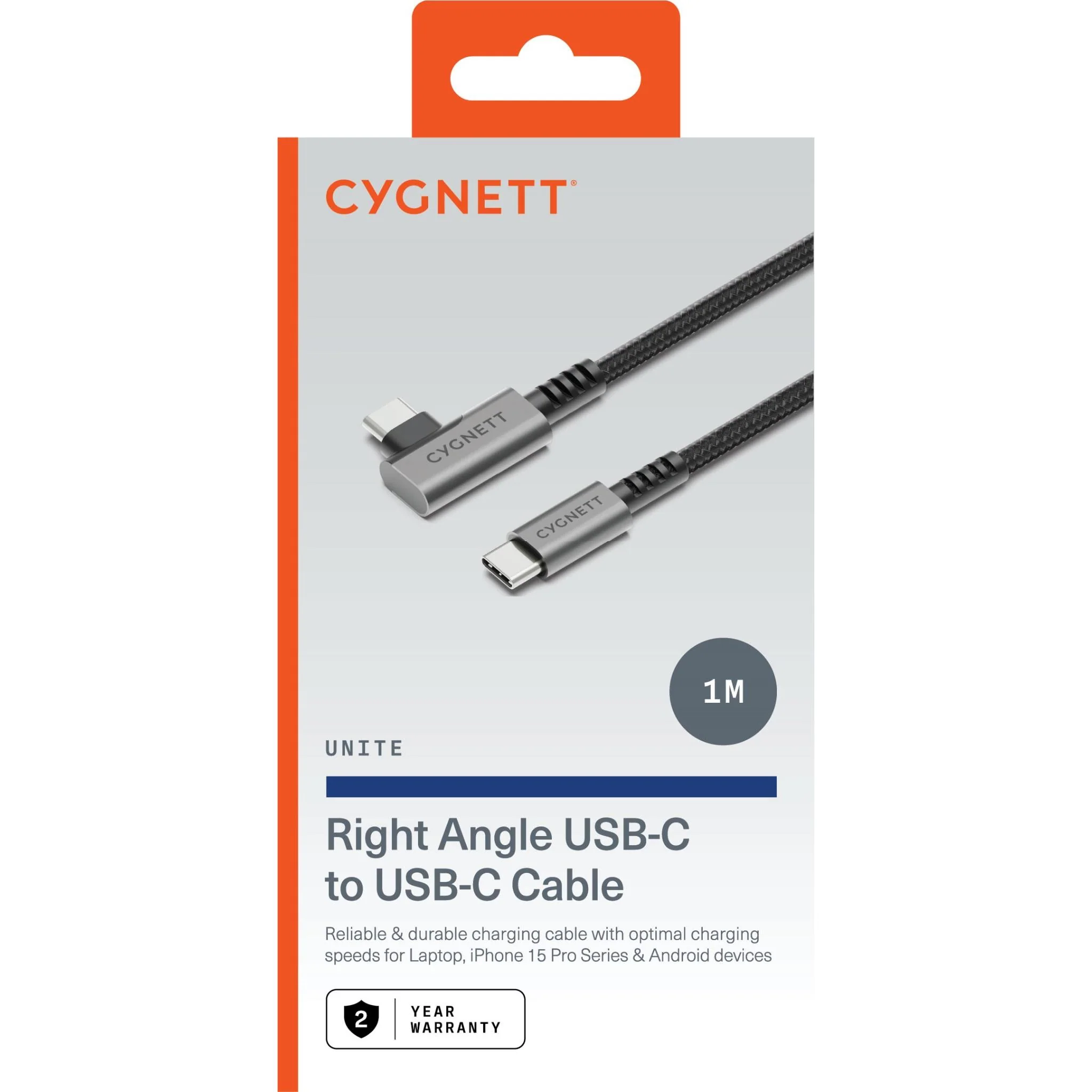 Cygnett Unite Right Angle Braided USB-C 3.1 Cable [1m] (Black) - Image 7