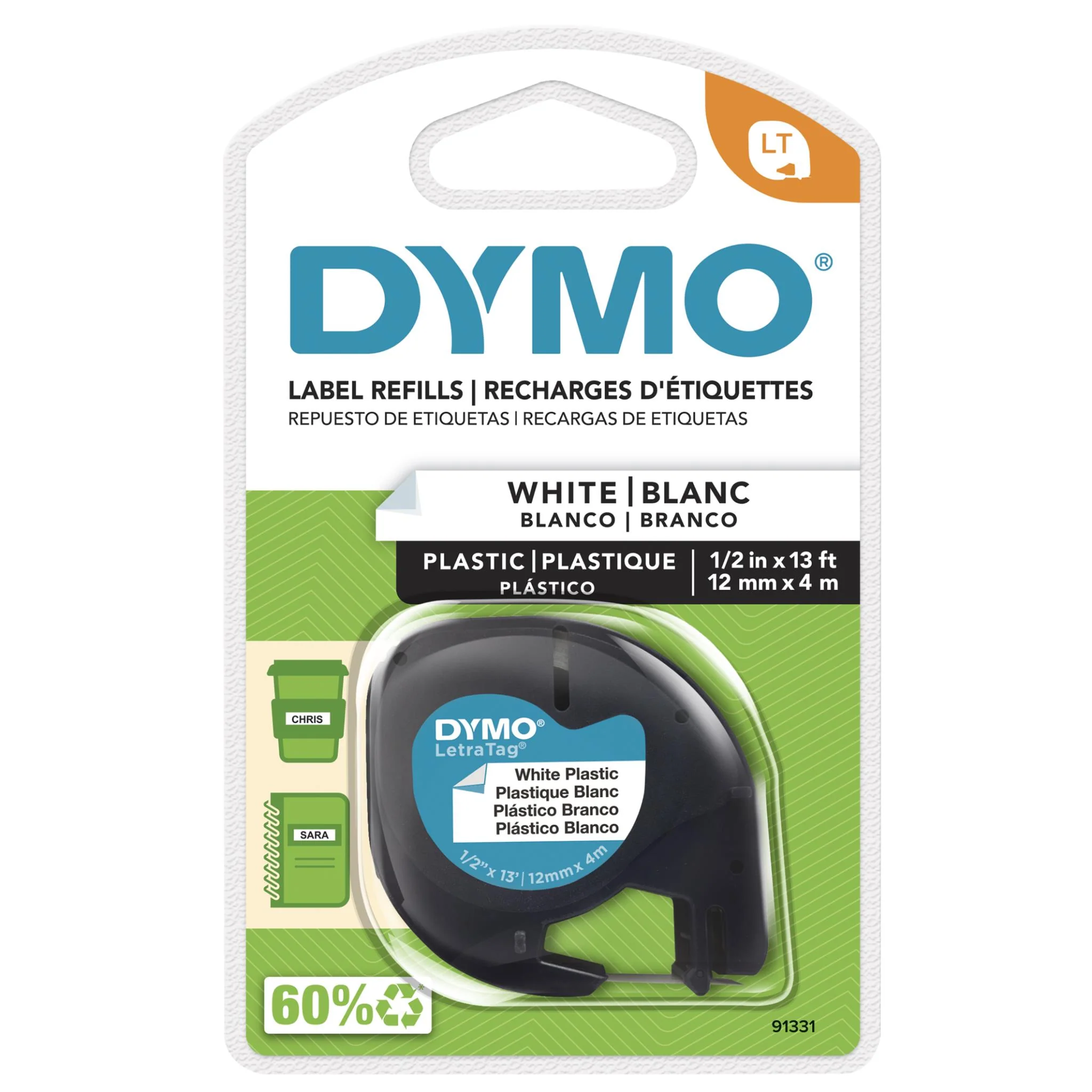 Dymo LetraTag Plastic Label Tape (Black on White)