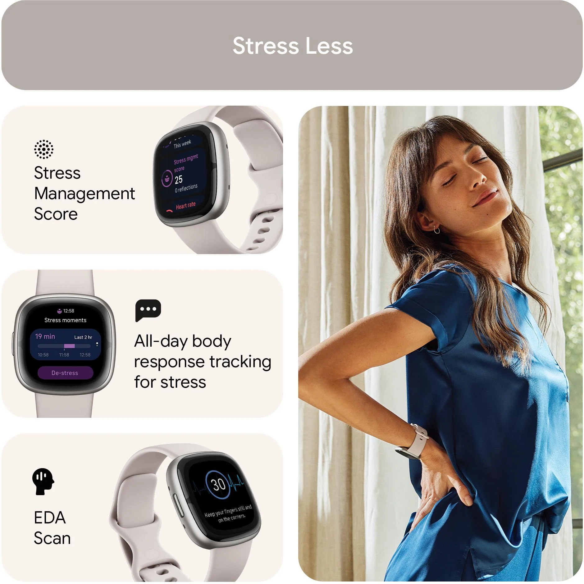 Fitbit Sense 2 (Lunar White/Platinum Aluminium) - Image 5