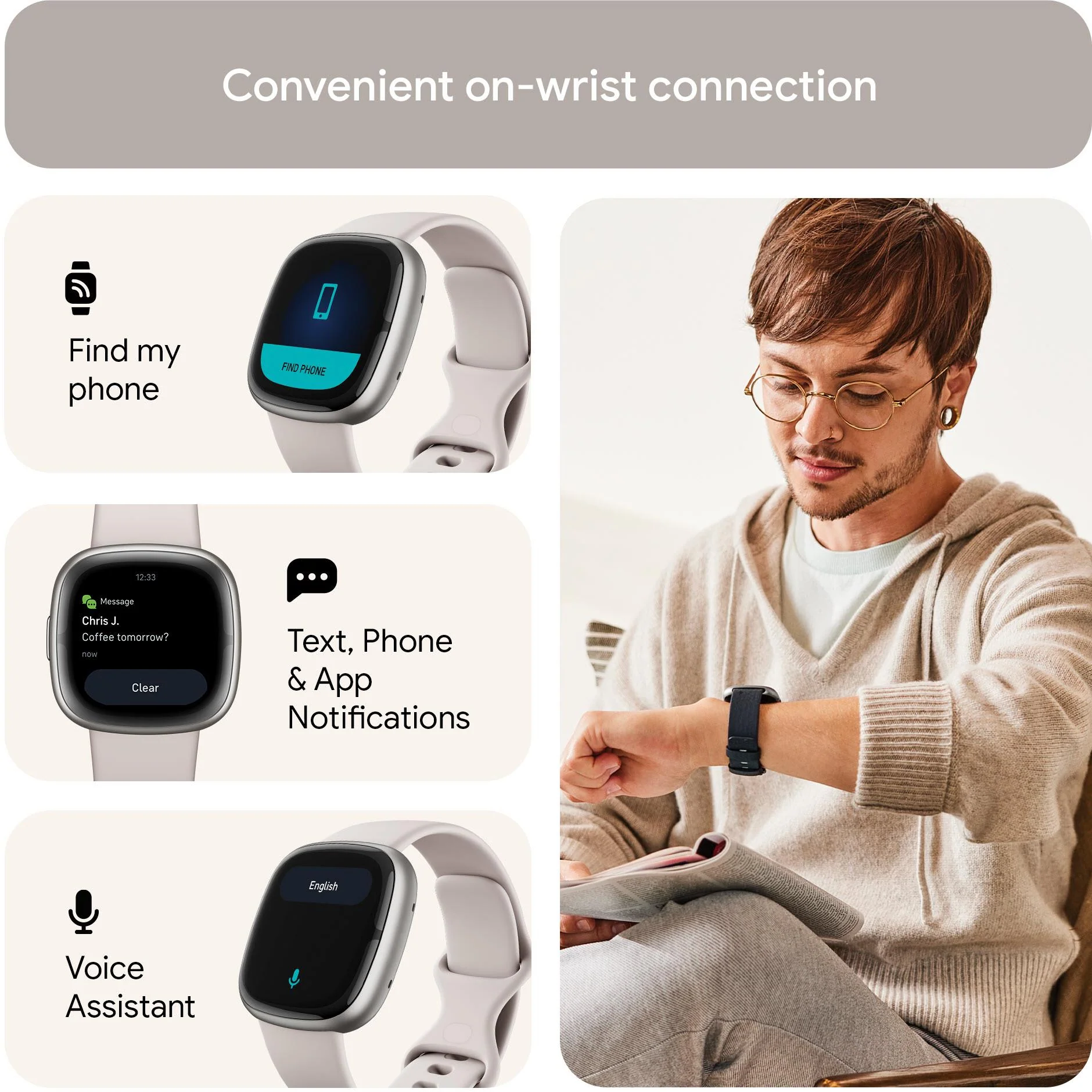 Fitbit Sense 2 (Lunar White/Platinum Aluminium) - Image 7