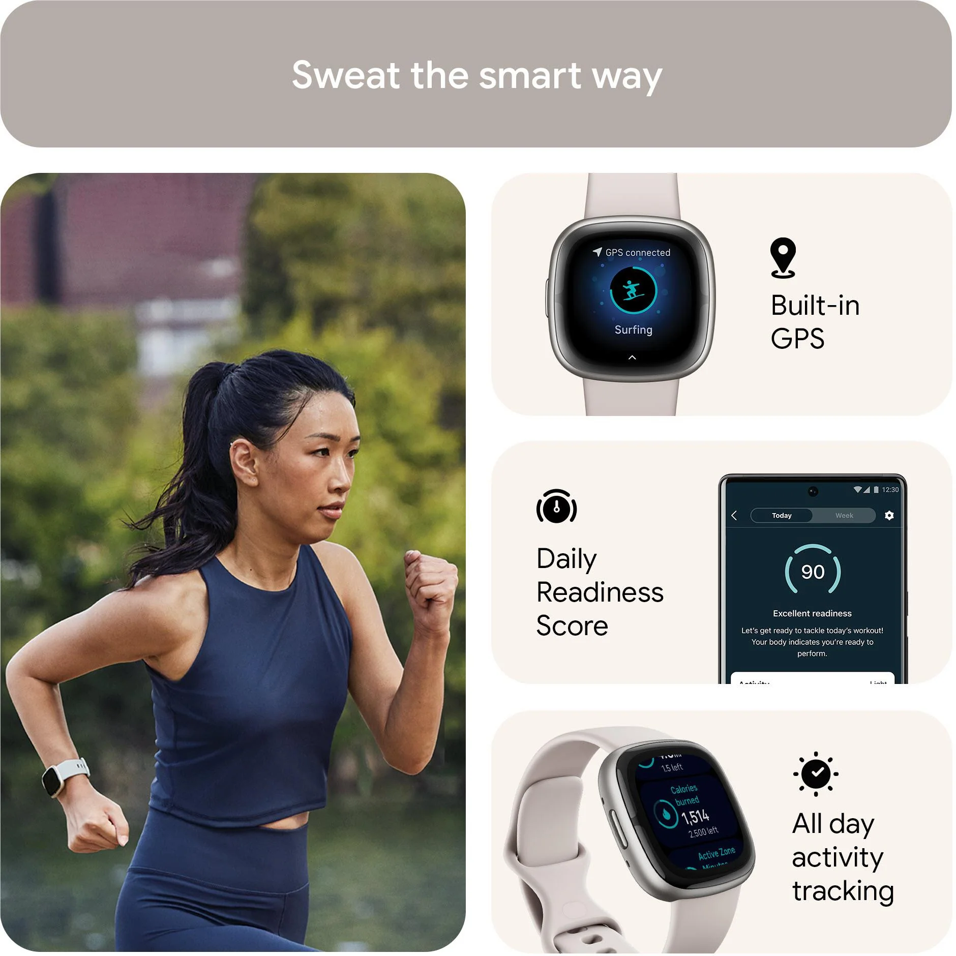Fitbit Sense 2 (Lunar White/Platinum Aluminium) - Image 8