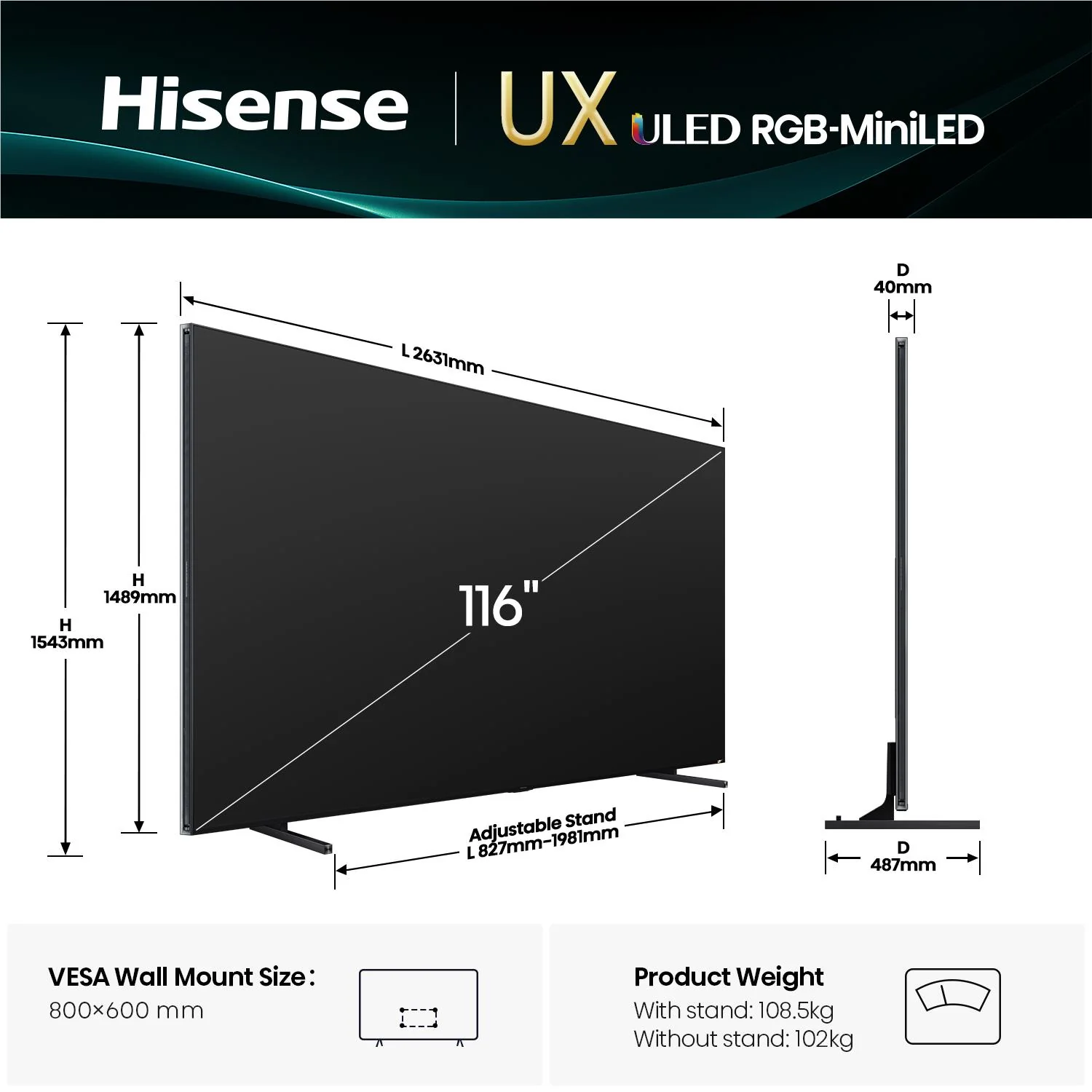 Hisense 116" UX ULED 4K UHD RGB Mini-LED Smart TV - Image 2