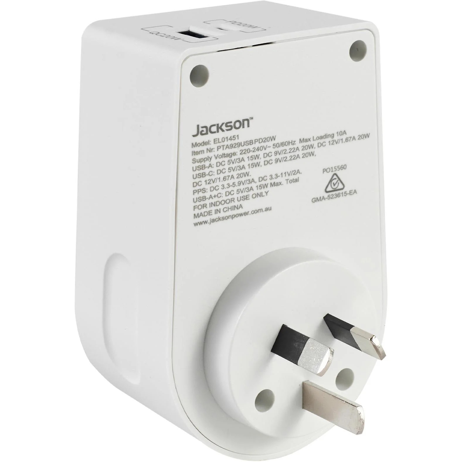 Jackson MOVE Rapid Charge PD20W USB-C/A Inbound Travel Adaptor (USA & EU) - Image 3