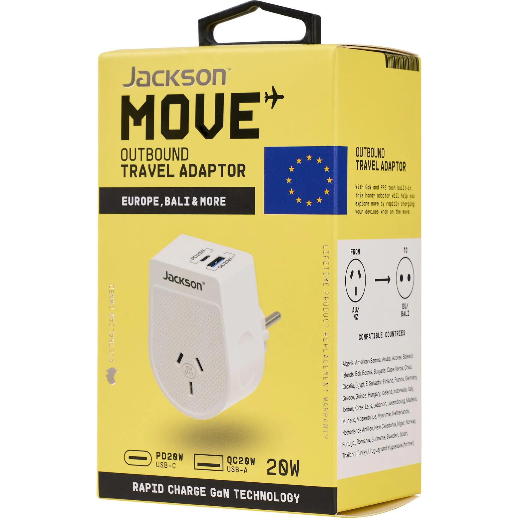 Jackson MOVE Rapid Charge PD20W USB-C/A Outbound Travel Adaptor for Europe, Bali & More - Image 5