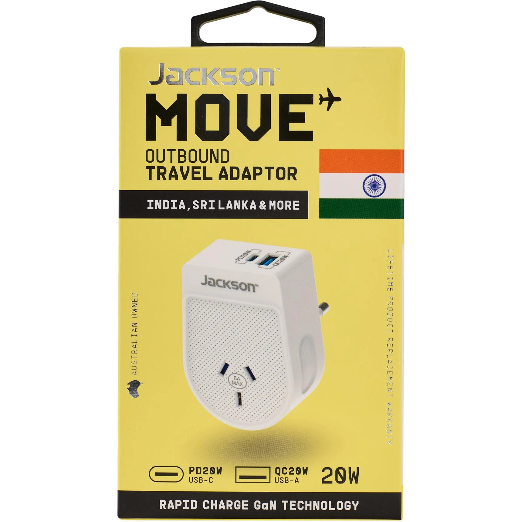 Jackson MOVE Rapid Charge PD20W USB-C/A Outbound Travel Adaptor (India, Sri Lanka & More) - Image 6