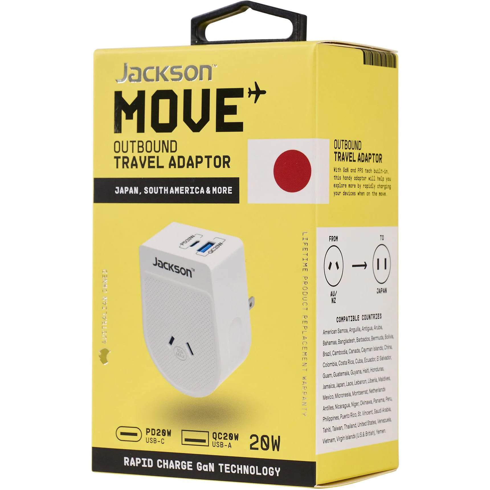 Jackson MOVE Rapid Charge PD20W USB-C/A Outbound Travel Adaptor (Japan, South America & More) - Image 5