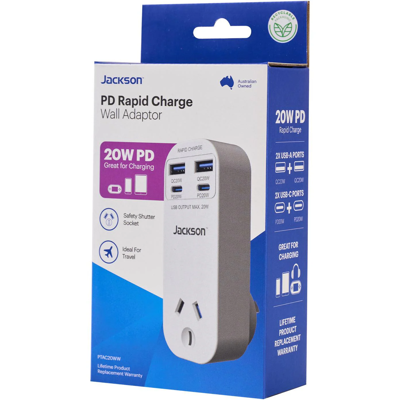 Jackson Rapid Charge PD20W USB-C / USB-A Wall Adaptor - Image 4