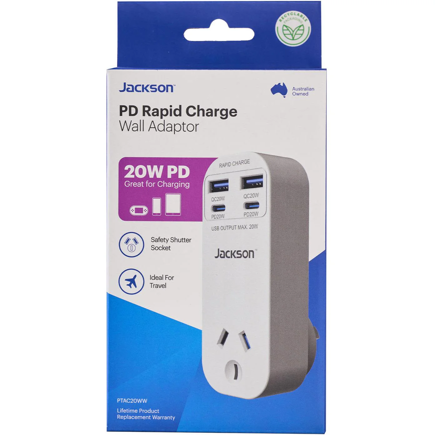 Jackson Rapid Charge PD20W USB-C / USB-A Wall Adaptor - Image 5
