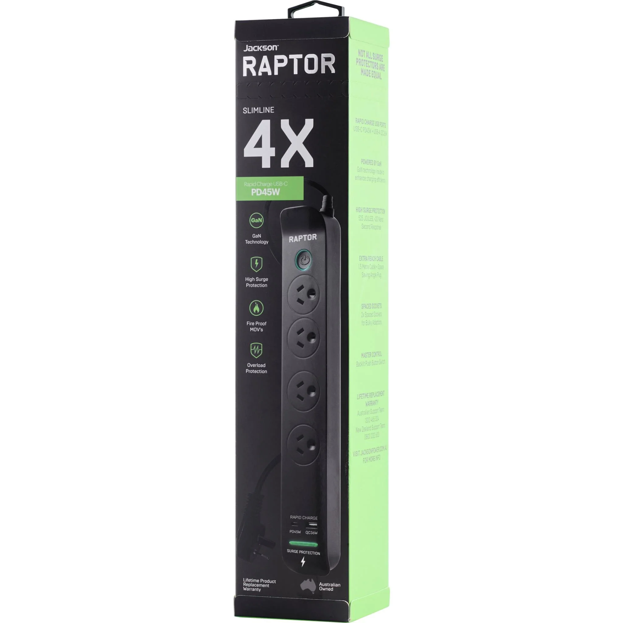 Jackson Raptor 4 Outlet Slimline 45W PD Surge Protected Powerboard - Image 2