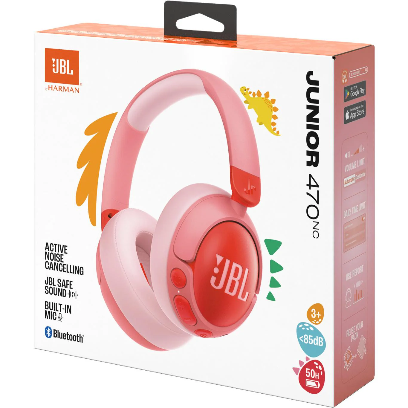 JBL JR470NC Wireless Noise Cancelling Kids Over-Ear Headphones (Pink) - Image 6