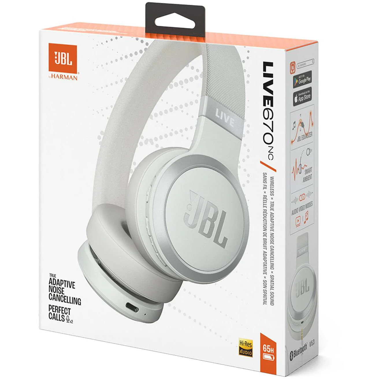 JBL Live 670 Wireless On-Hear Headphones with True Adaptive NC (White) - Image 10