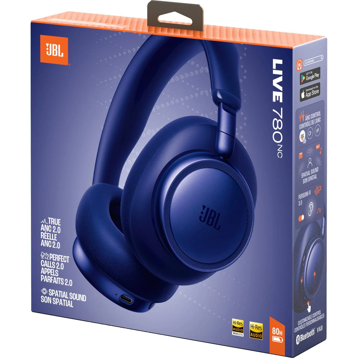JBL Live 780NC Wireless Noise Cancelling Over-ear Headphones (Blue) - Image 9