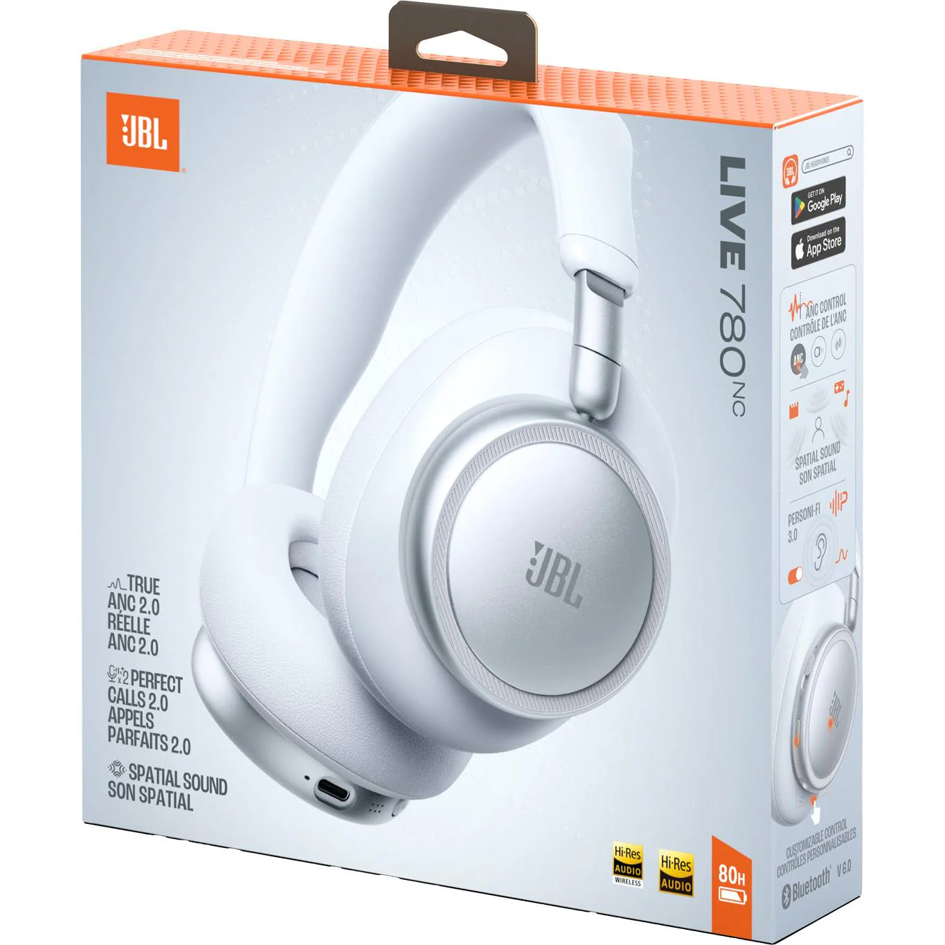 JBL Live 780NC Wireless Noise Cancelling Over-ear Headphones (White) - Image 9