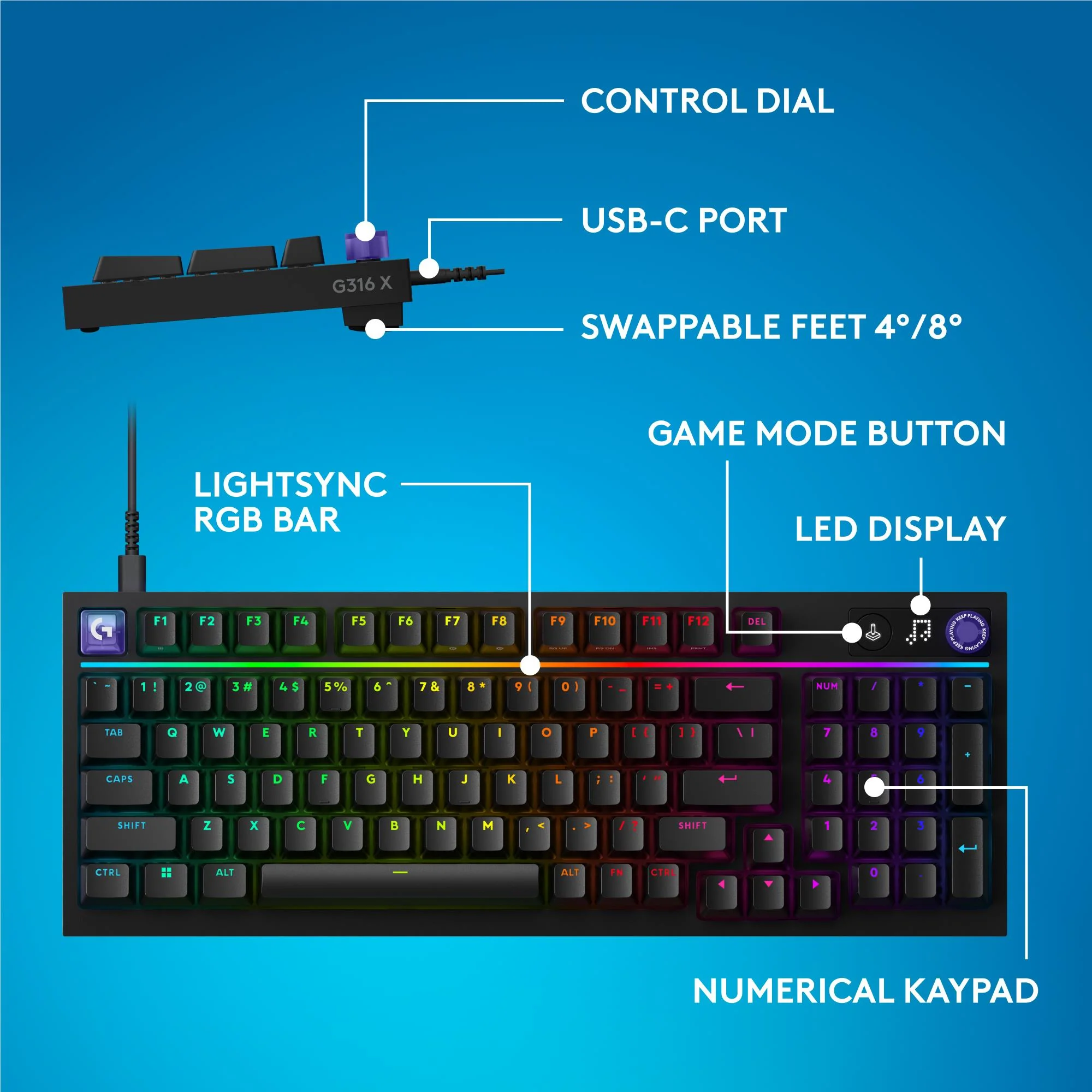 Logitech G G316 X 98 Gaming Keyboard (Black) - Image 11